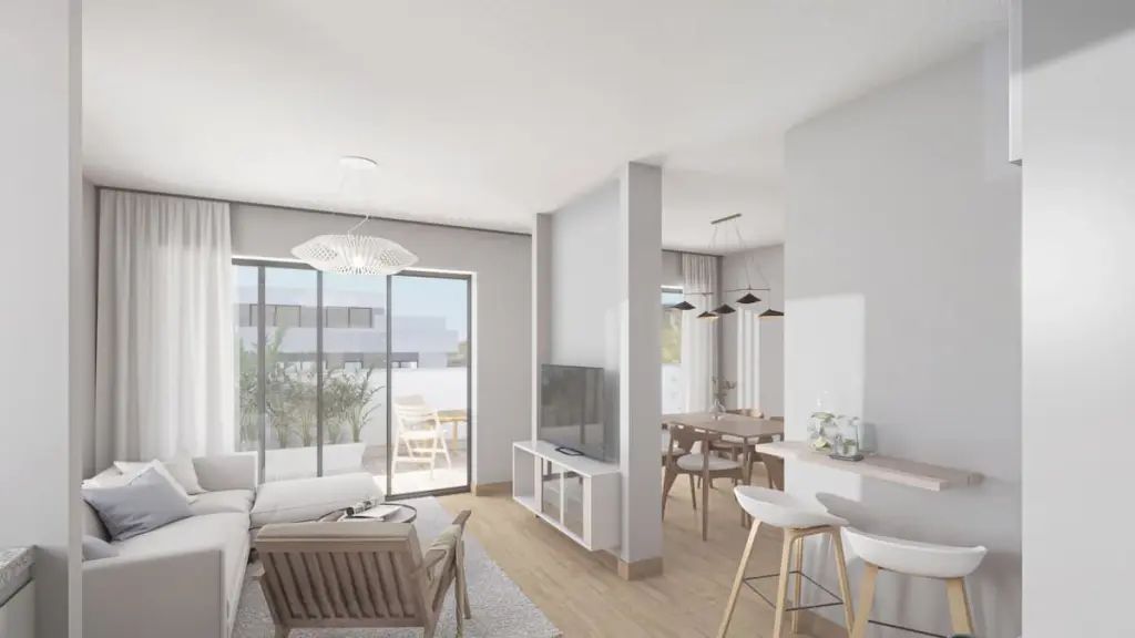 Living area with windows in new-build penthouse, Las Flores, Mijas