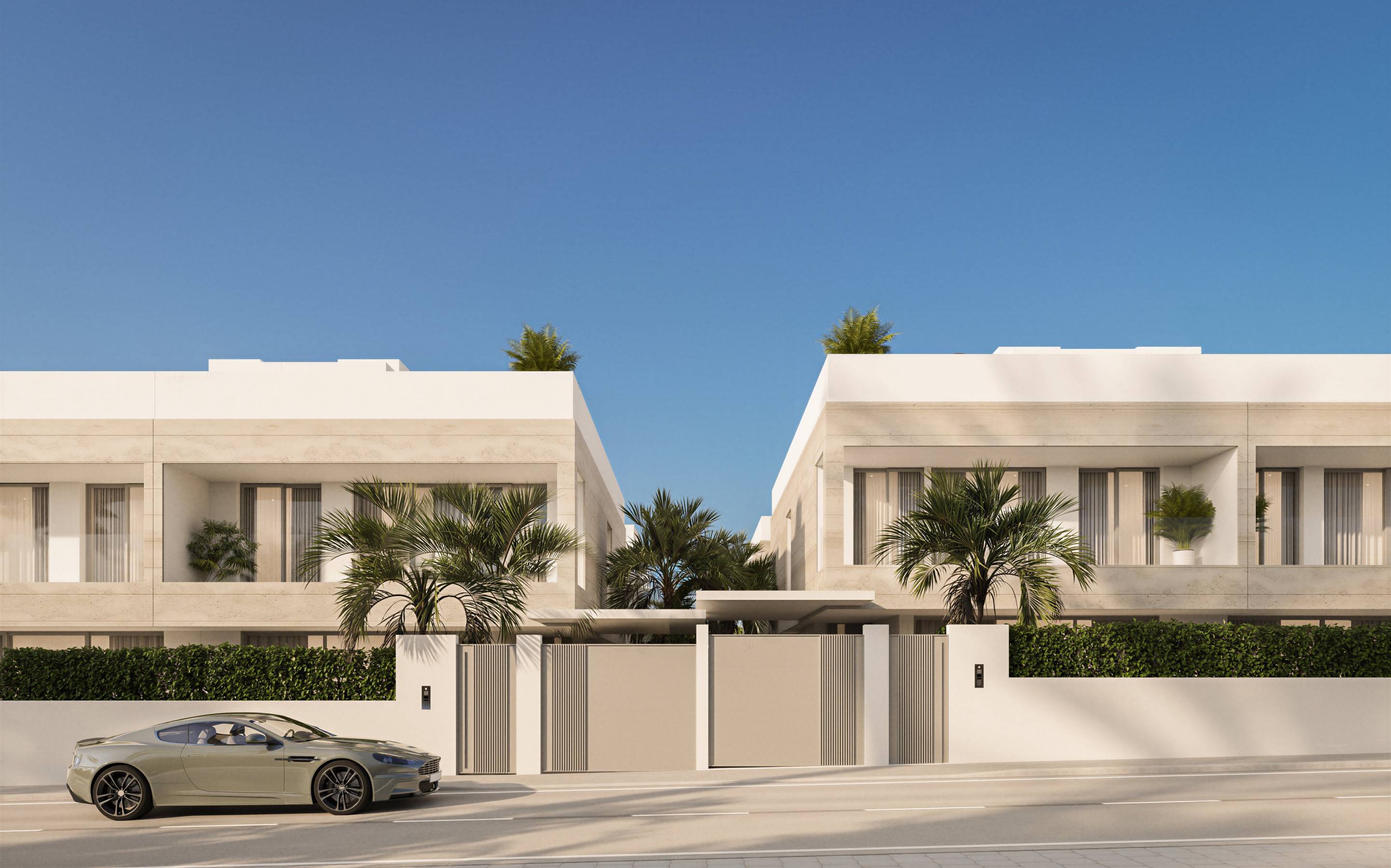 Plot boundary wall and exterior elevation of new-build villa, San Pedro, Marbella