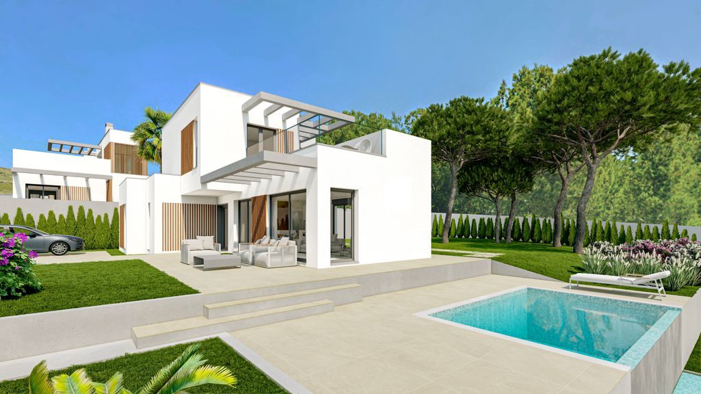 Open-plan living area in 3-bedroom new-build villa, Finestrat Hills