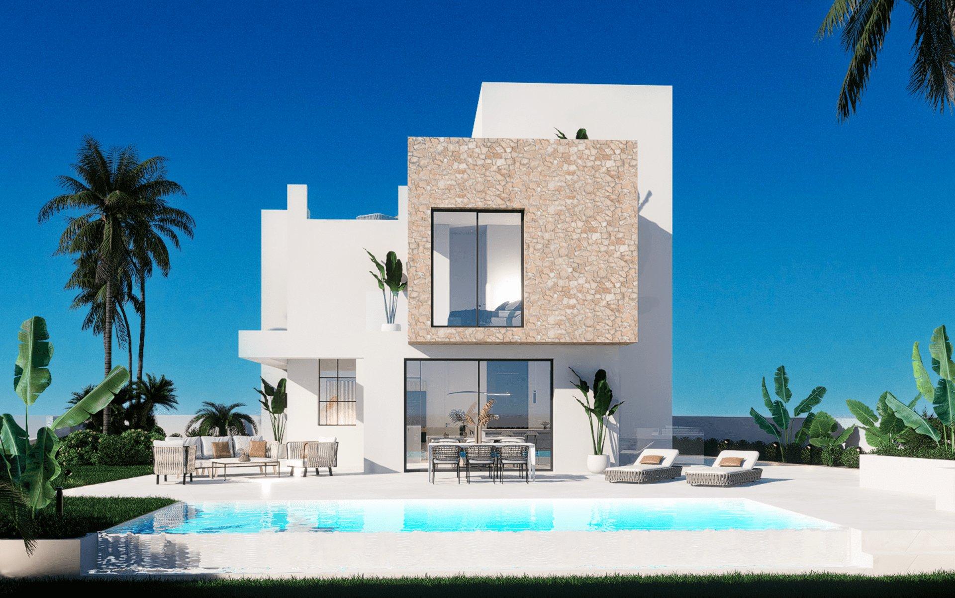 Front elevation of new-build villa, Balcón de Finestrat, Finestrat