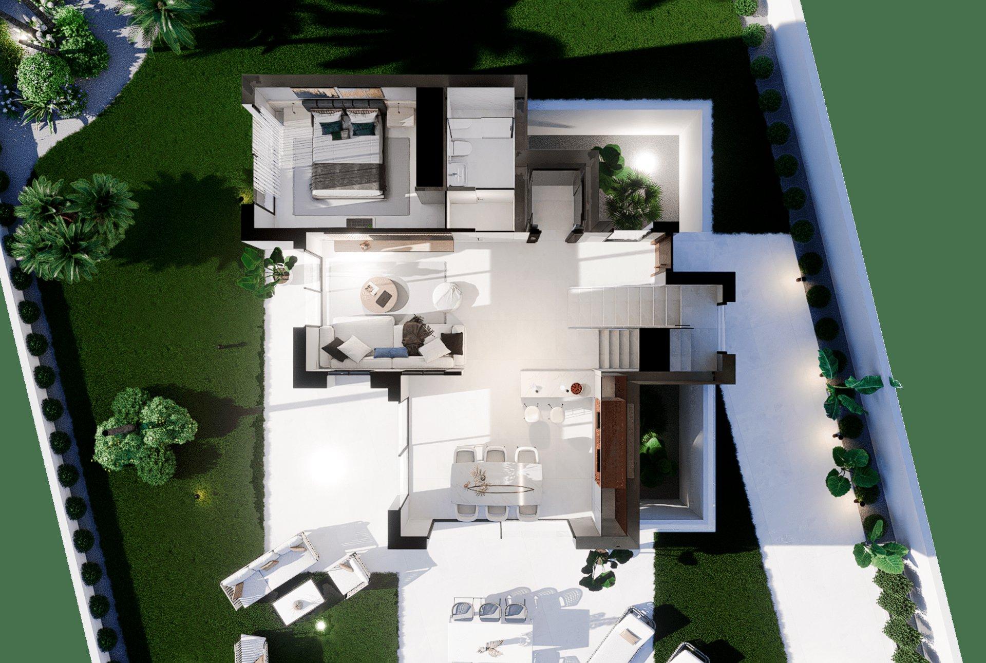 Side elevation of 3-bedroom villa on 507m2 plot, Balcón de Finestrat