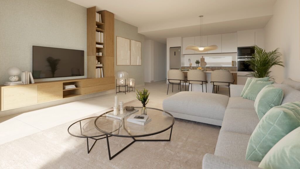 Open-plan living area in 3-bedroom new-build apartment, Bel-Air-Cancelada-Saladillo, Estepona