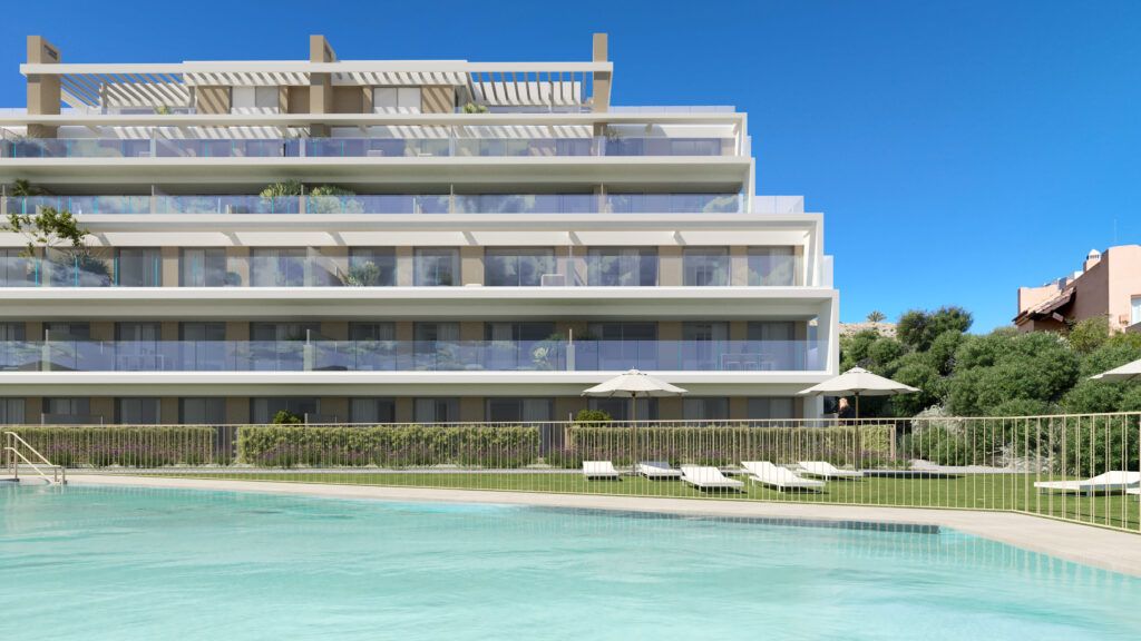 Communal pool and surrounding terrace in new-build development, Bel-Air-Cancelada-Saladillo