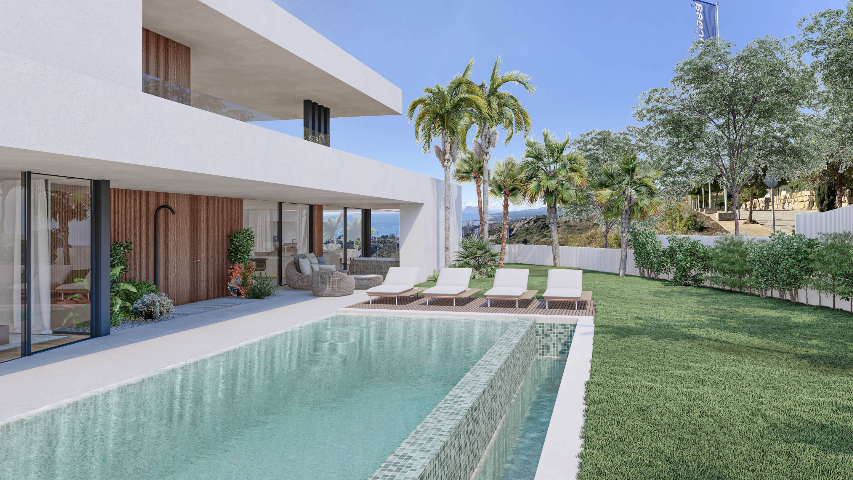 Front elevation of 4-bedroom new-build villa, Bahia de las Rocas, Manilva