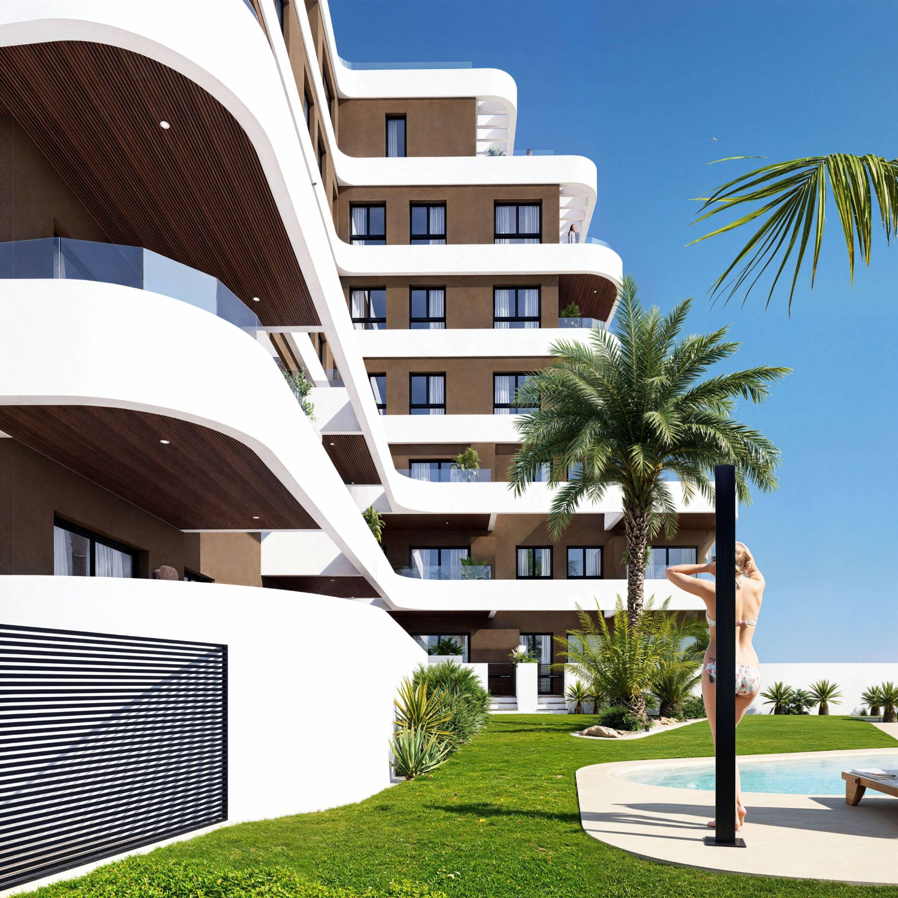 Architectural detail of new-build building facade, Centro, Guardamar Del Segura