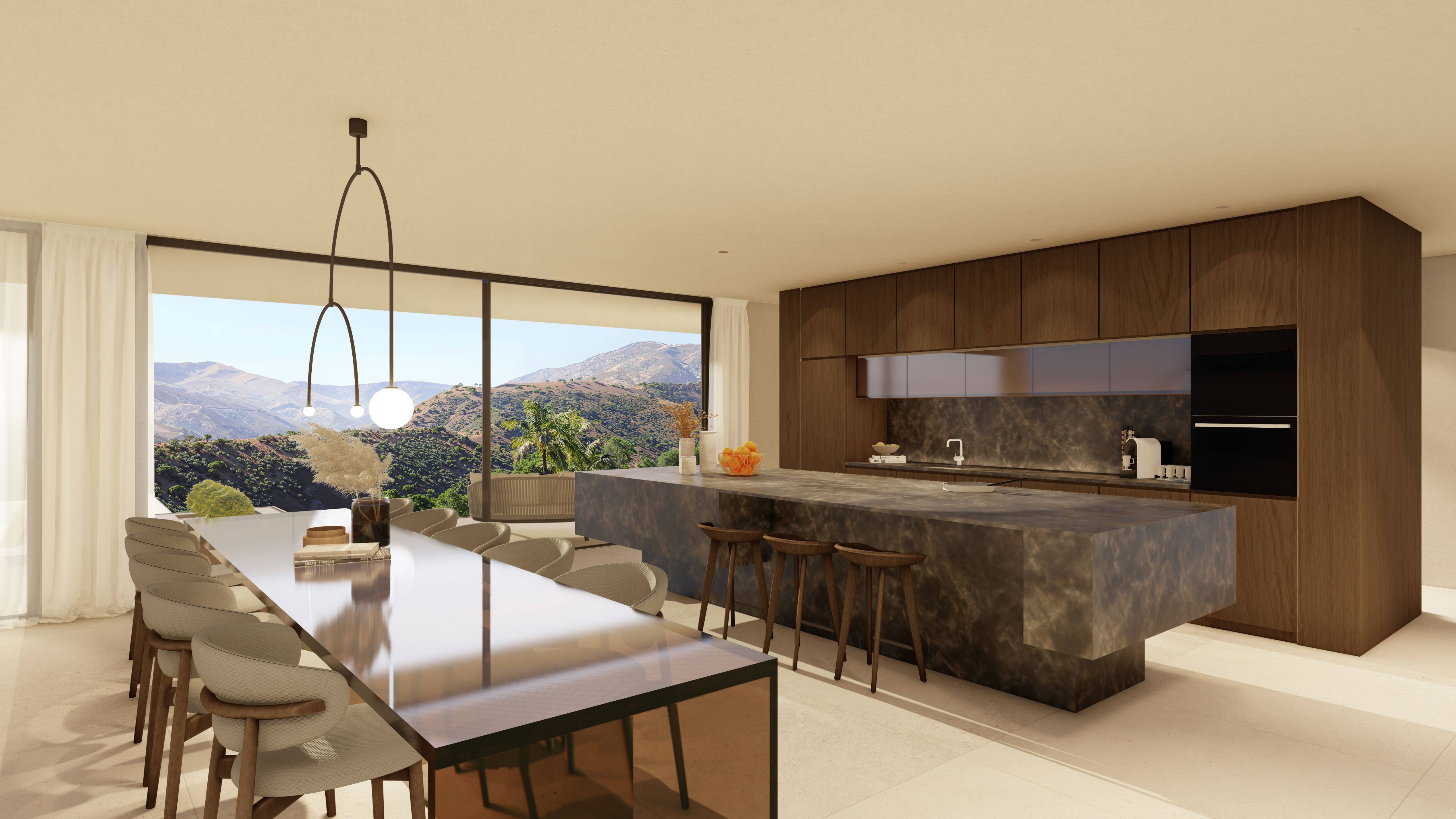 Open-plan living area with large glazed doors in 6-bedroom new-build villa, Montemayor-Marbella Club