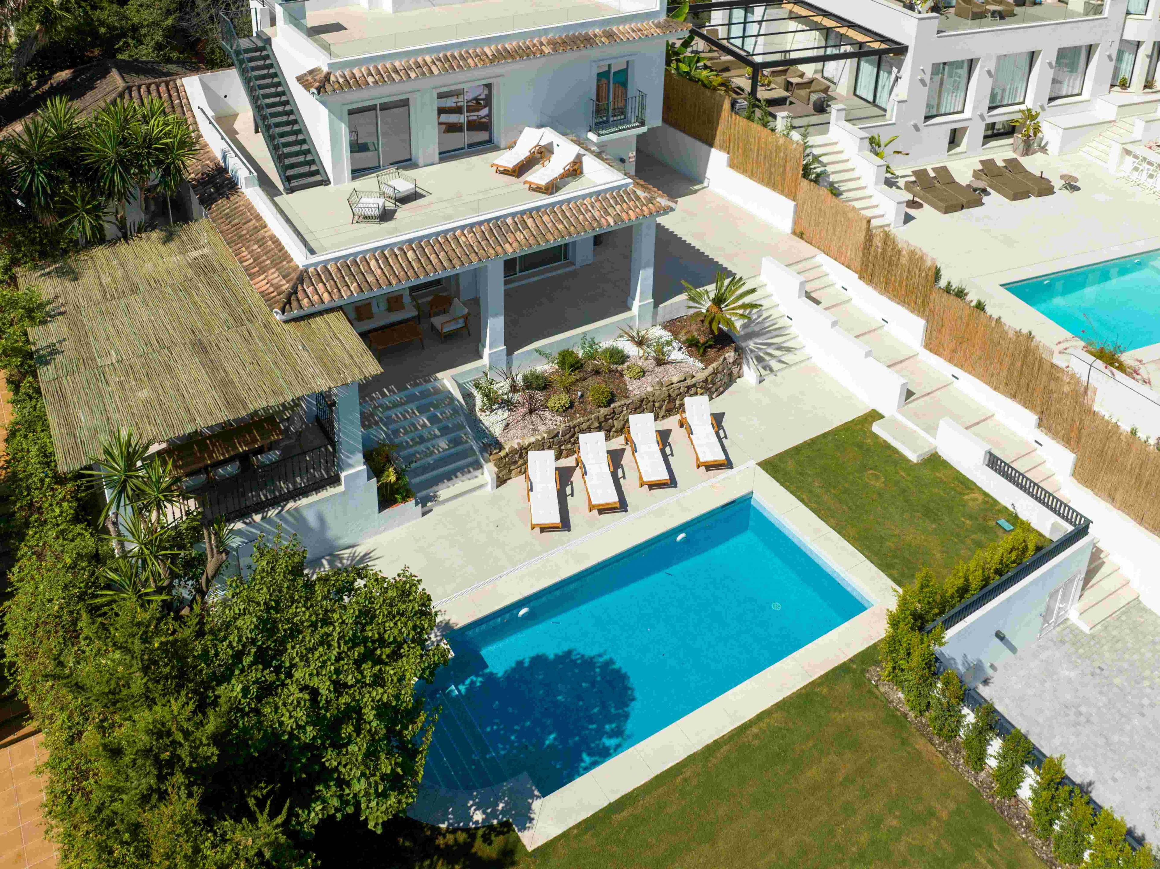 Street-level entrance view of new-build villa, Los Naranjos, Marbella