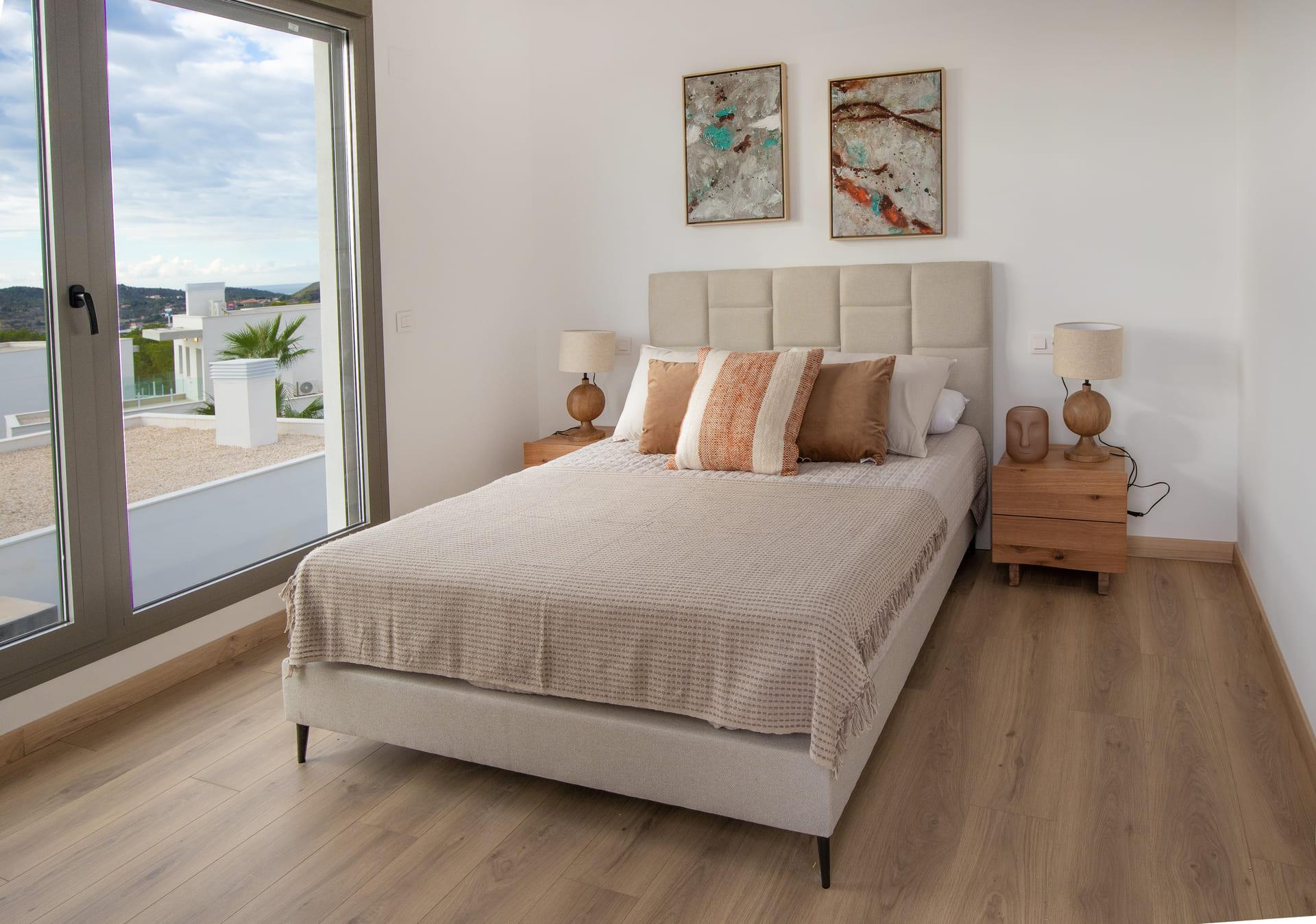 Outdoor seating area beside private pool, new-build villa, Finestrat Hills