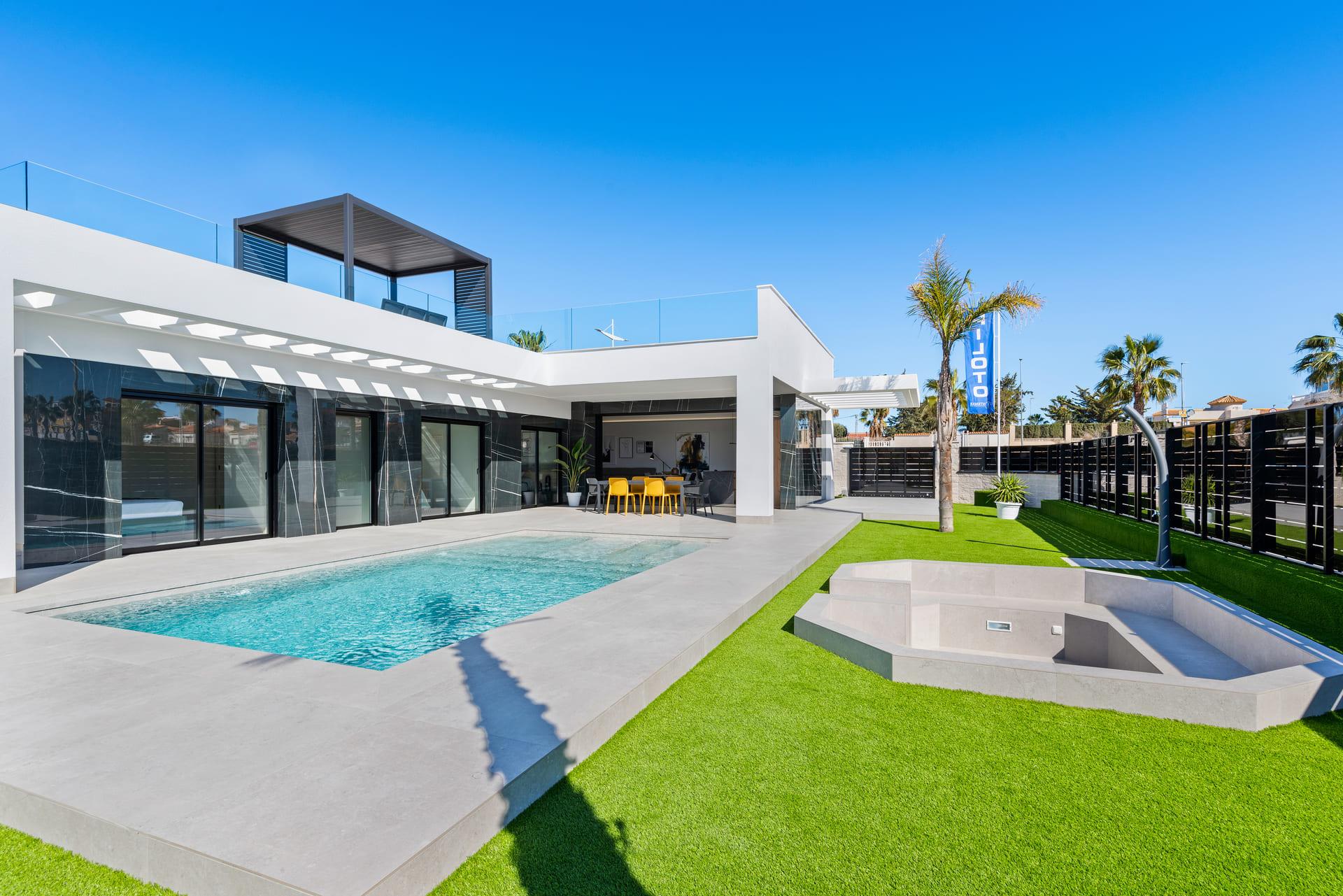 Outdoor seating area on terrace of new-build villa, Algorfa