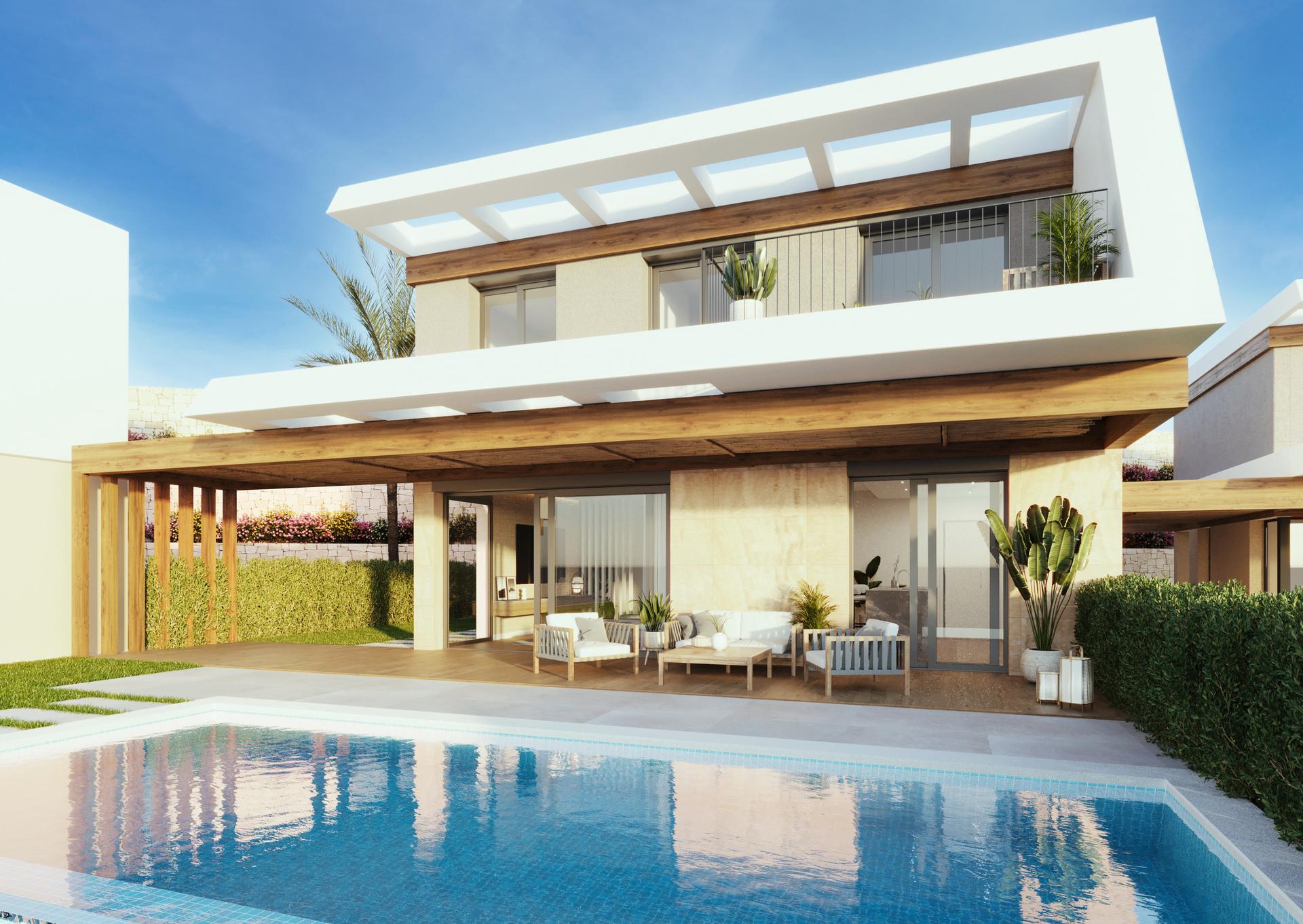 Open-plan living and dining area with full-height glazed doors to terrace, 4-bedroom villa Pla de Cantal