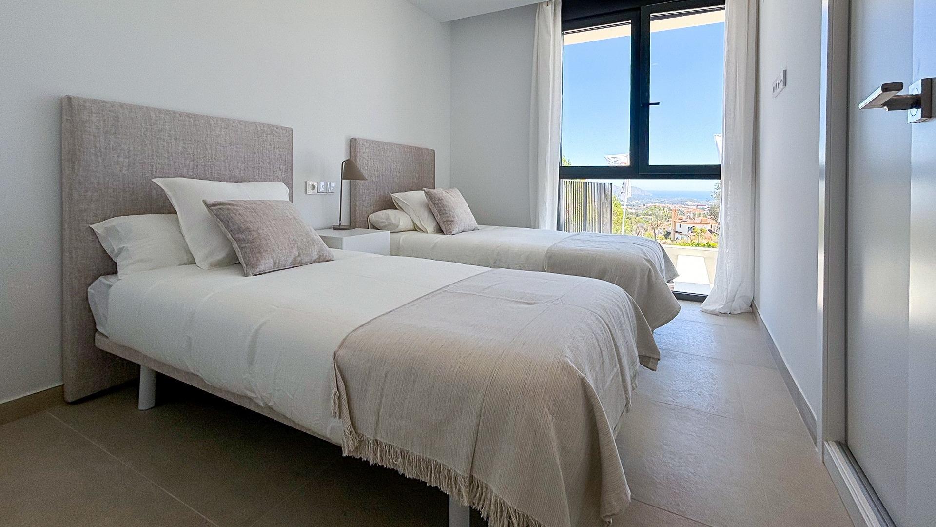 Interior render of open-plan living space in 4-bedroom new-build villa, Pla de Cantal