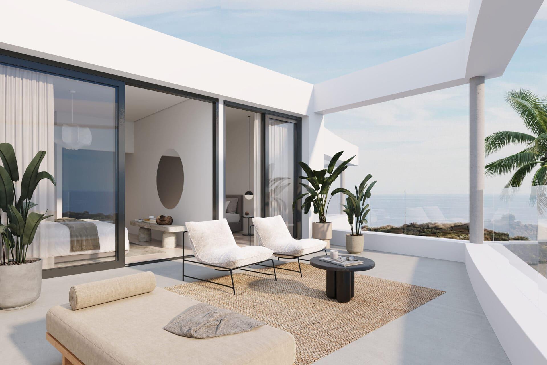 Rooftop solarium terrace shared by new-build development, Torrenueva, Mijas