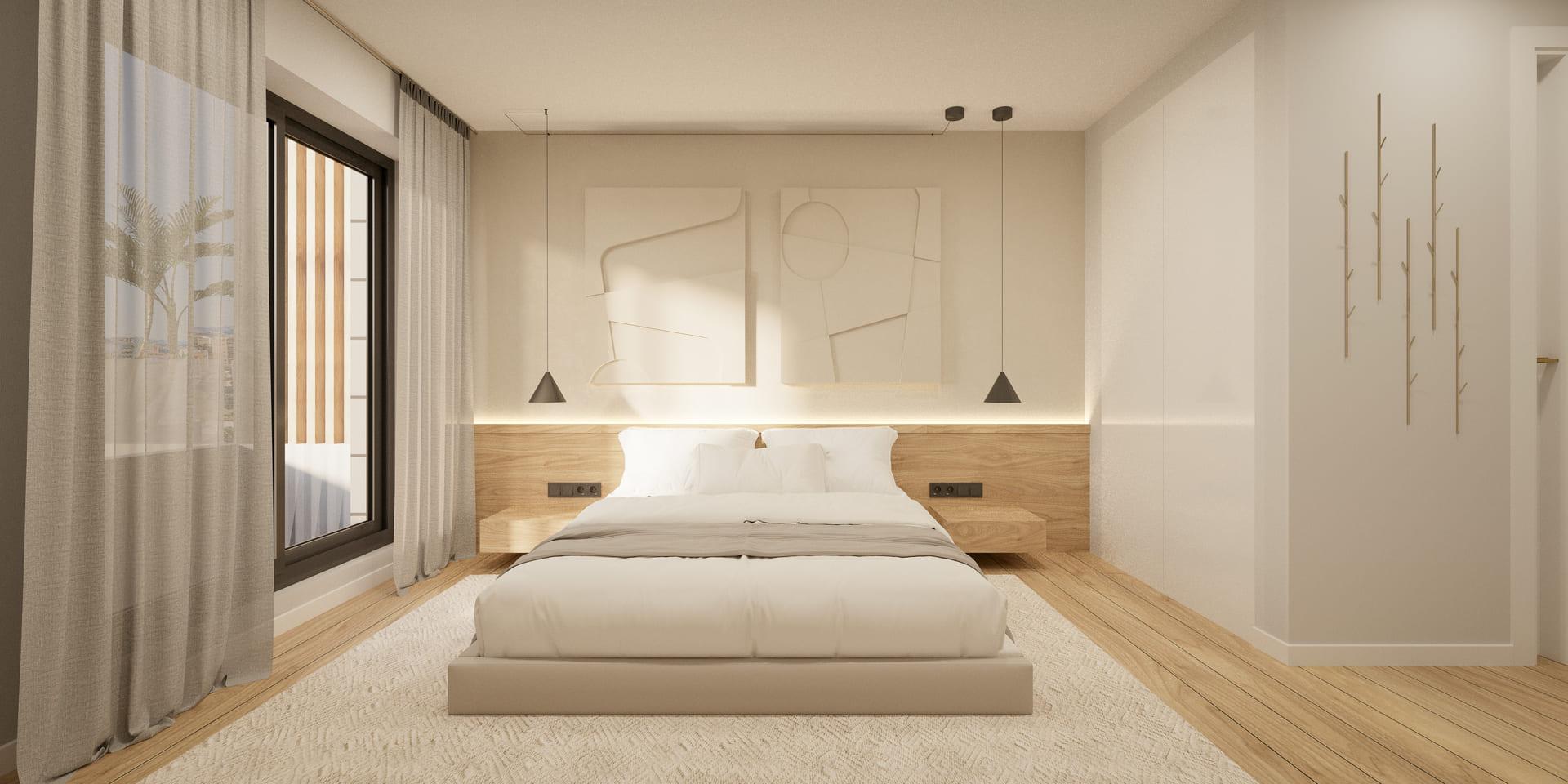 Main bedroom with built-in wardrobes in 3-bedroom new-build penthouse, Las Mesas, Estepona