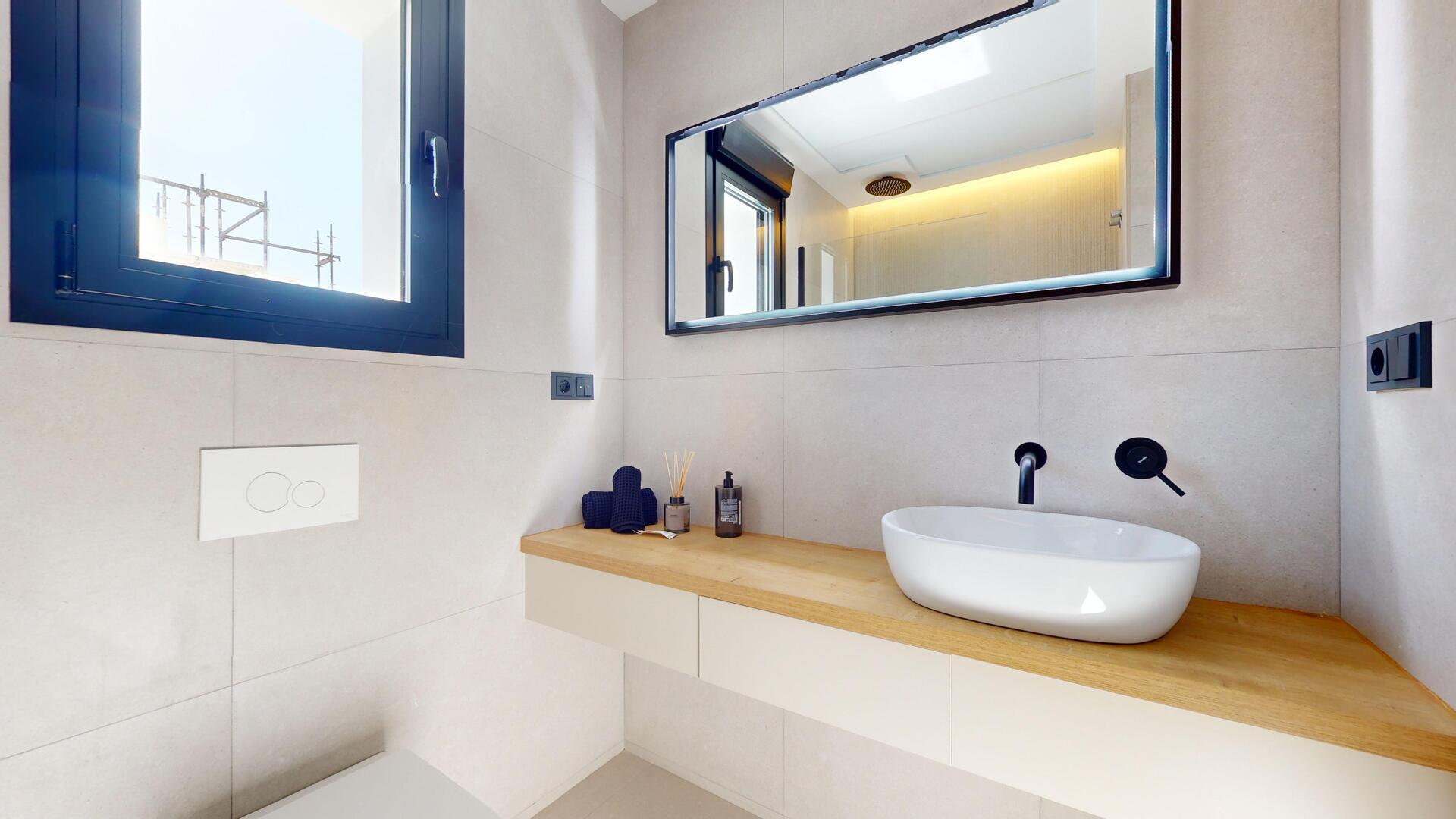 Main bedroom with window in 3-bedroom new-build villa, Pla de Cantal, Polop