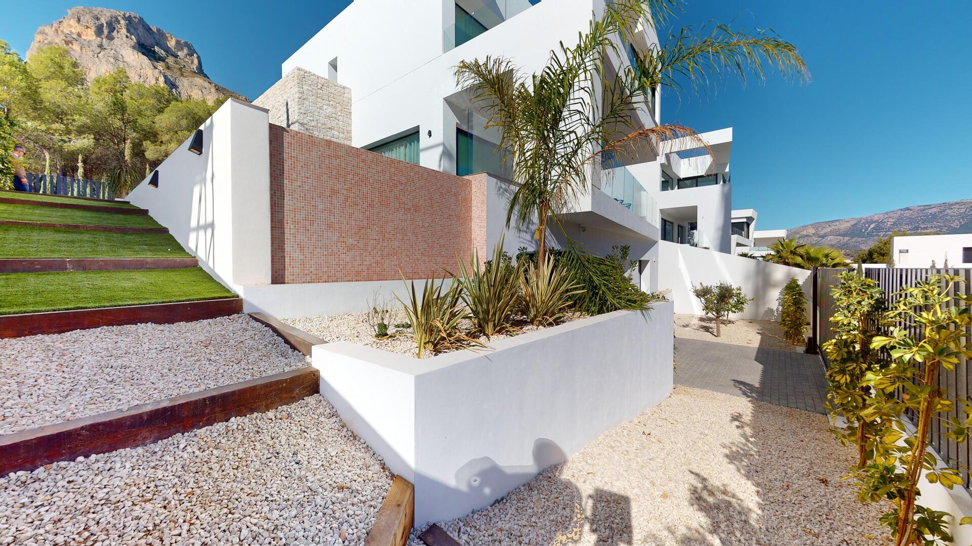 Interior finish detail showing flooring and walls in new-build villa, Polop