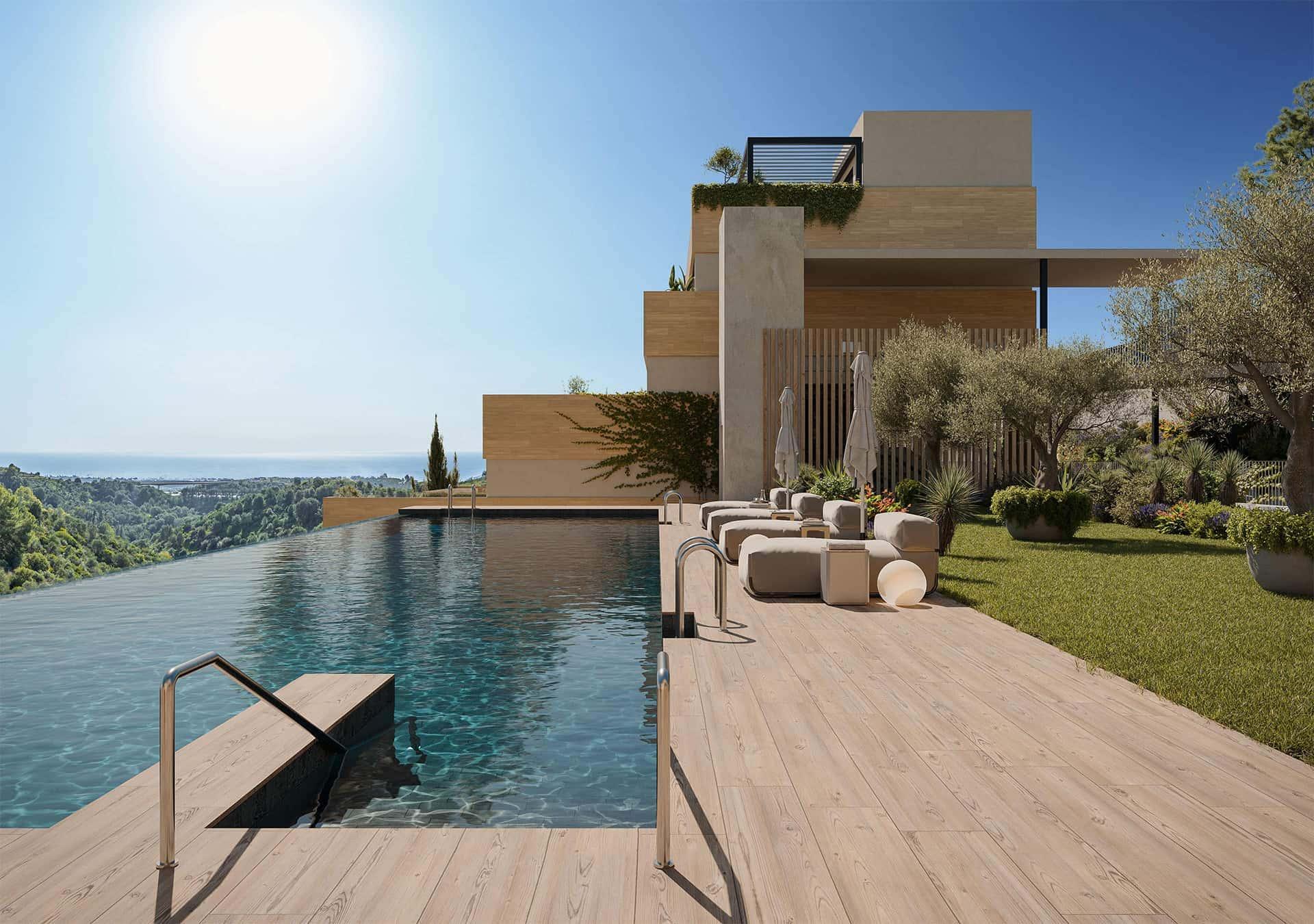 Entrance lobby of four-storey new-build building, Alto de los Monteros, Marbella