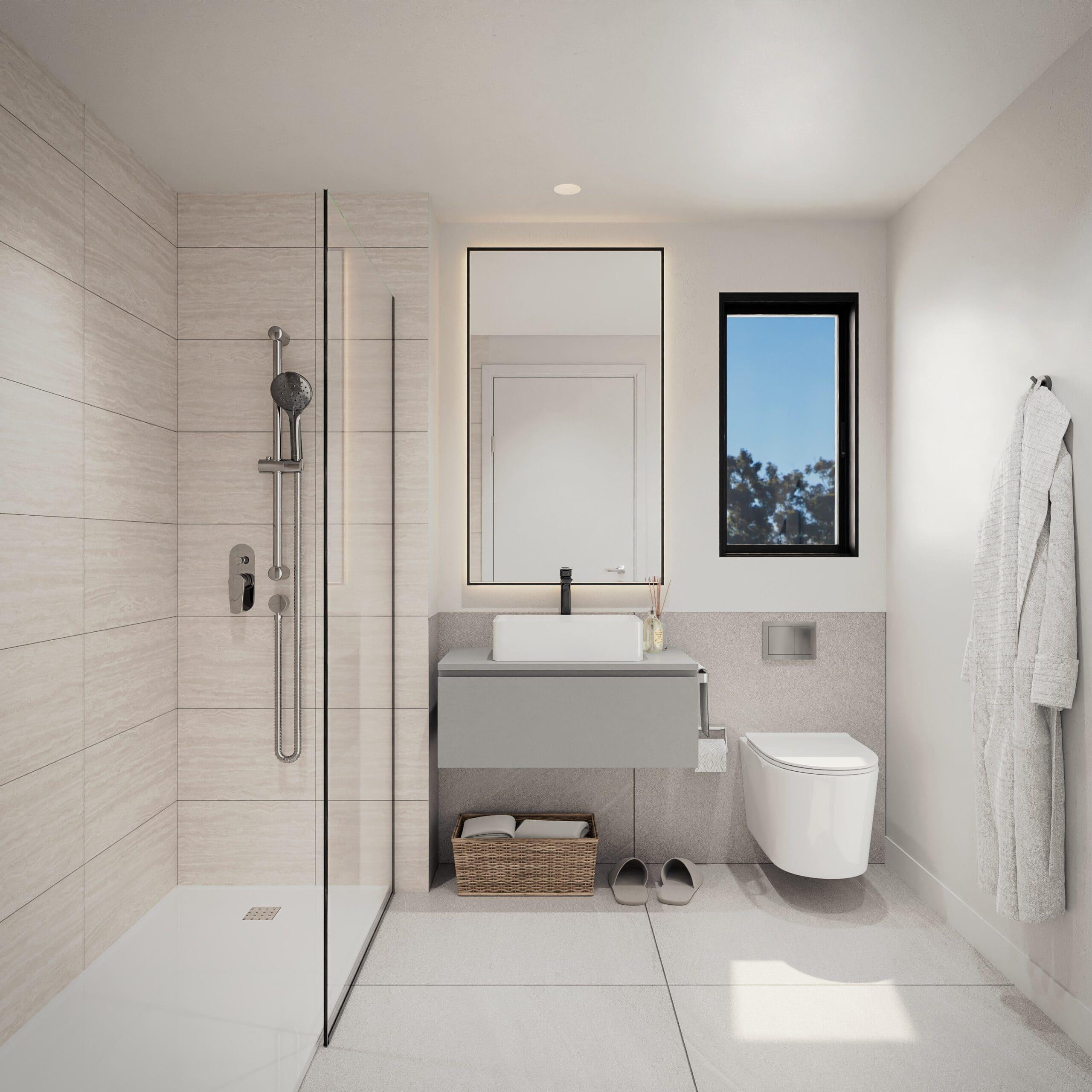 Bathroom with contemporary fittings in new-build apartment, Alto de los Monteros, Marbella