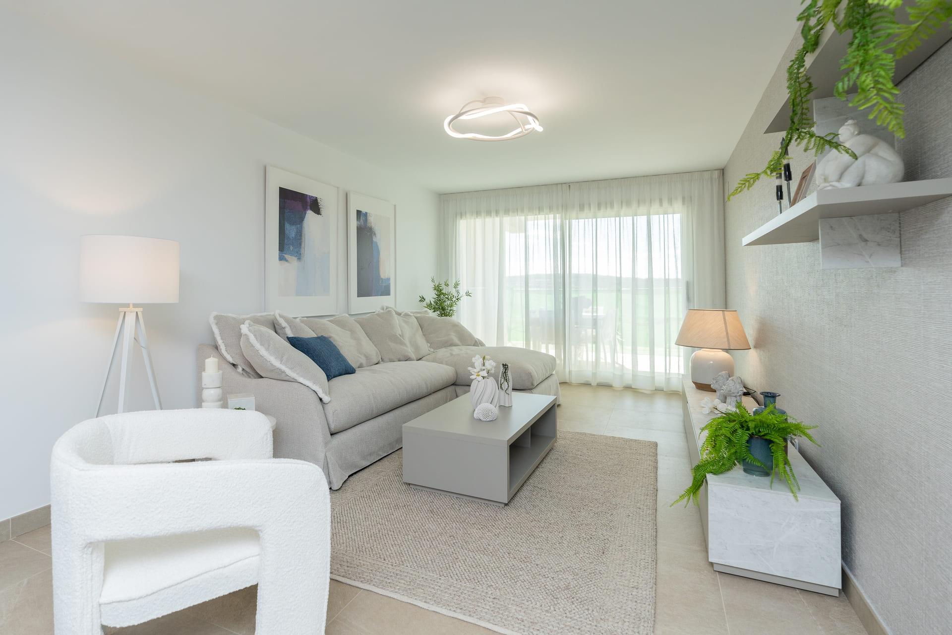 Communal terrace area in Estepona Golf new-build development