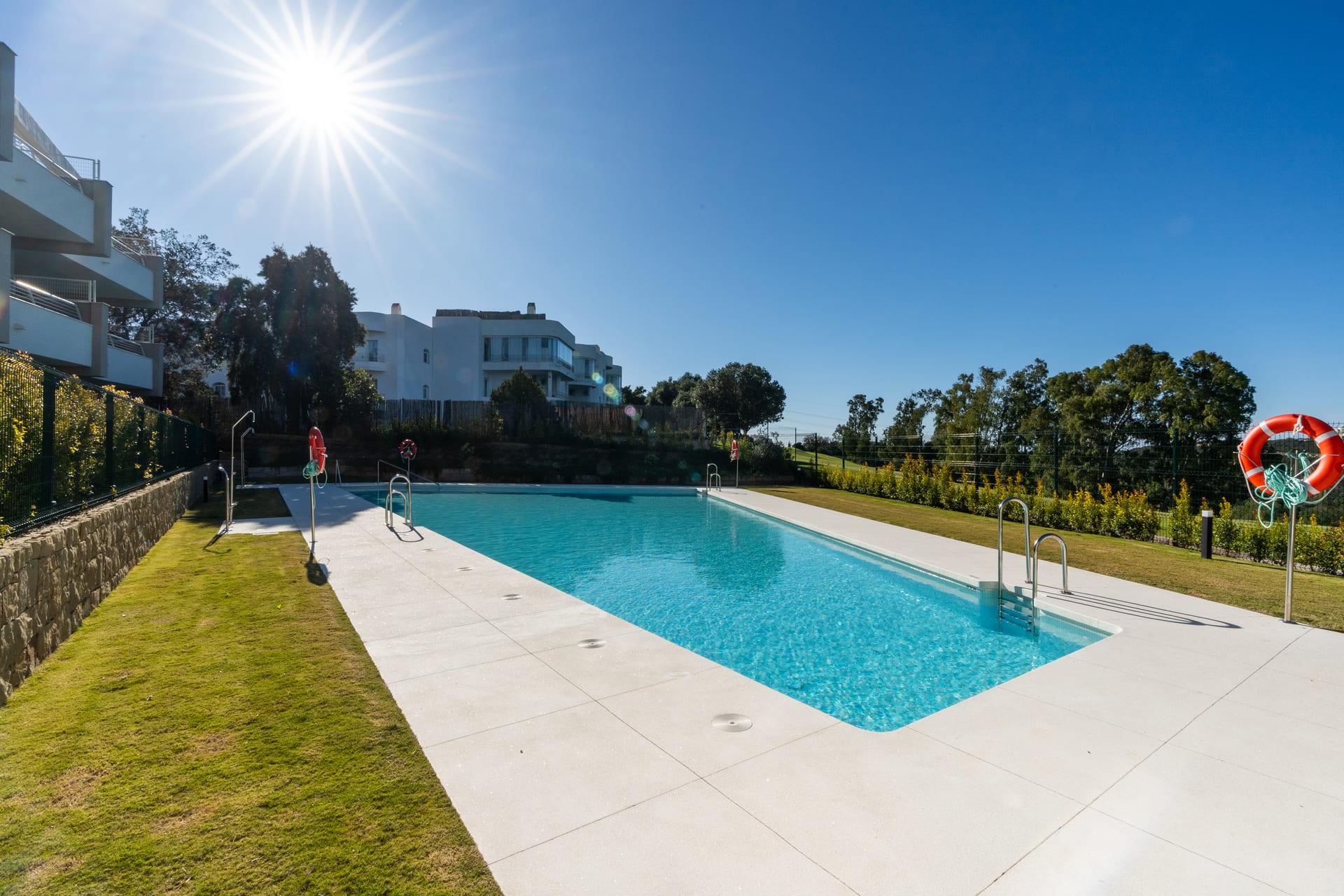 Exterior render and window frames on new-build apartment, Estepona Golf