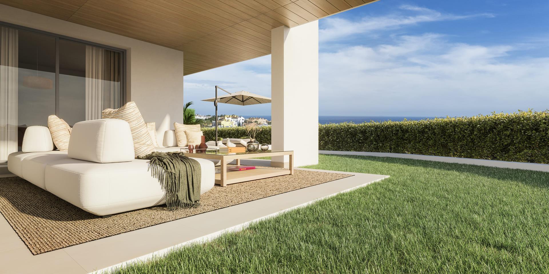 Communal pool at new-build residential development, Bahia de las Rocas, Manilva