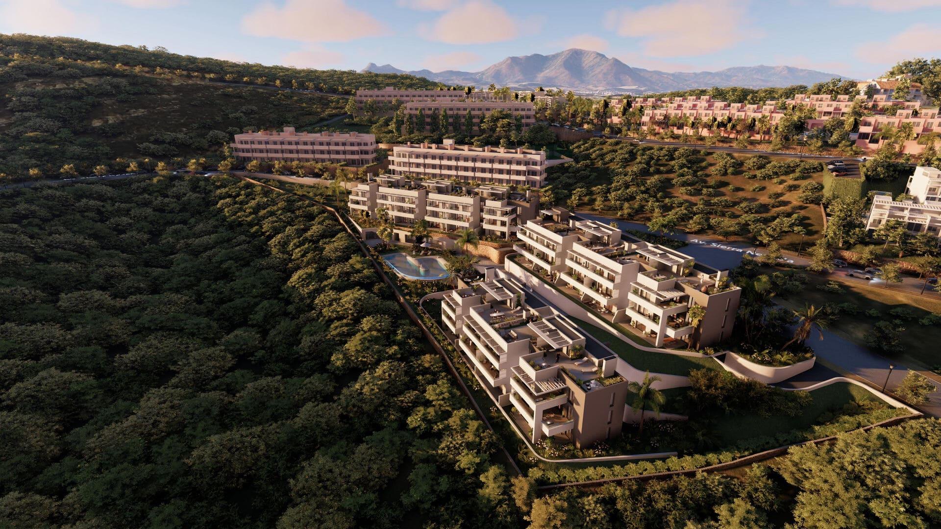 Development entrance with communal garage access, Bahia de las Rocas, Manilva