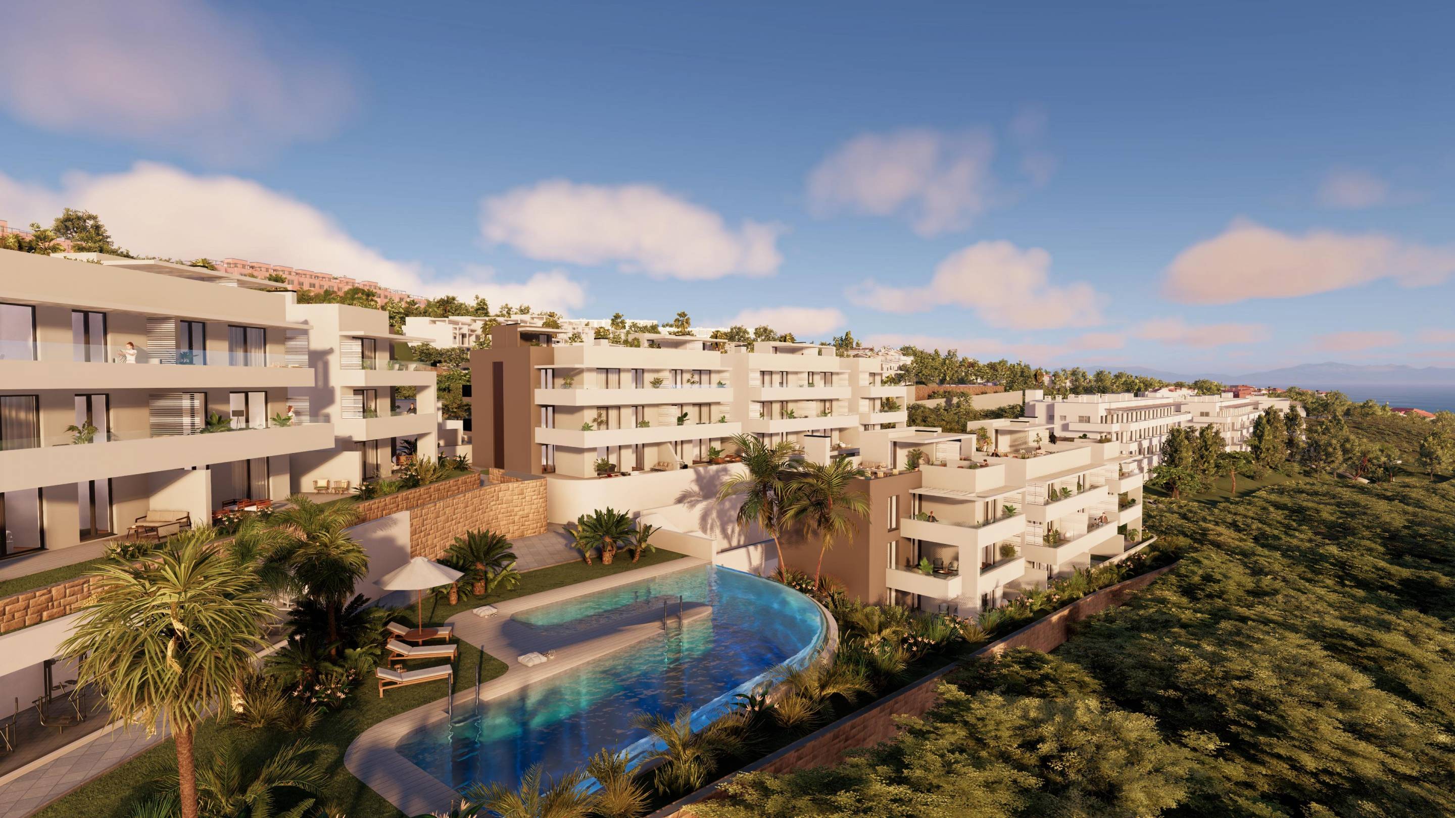 Living room with wall-mounted air conditioning unit, new-build apartment, Bahia de las Rocas