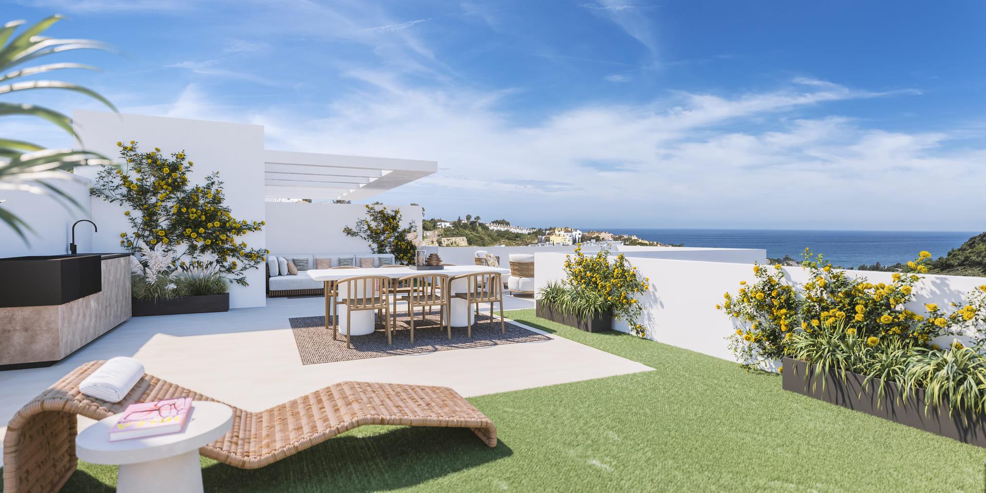 Private garden at ground-floor new-build apartment, Bahia de las Rocas, Manilva