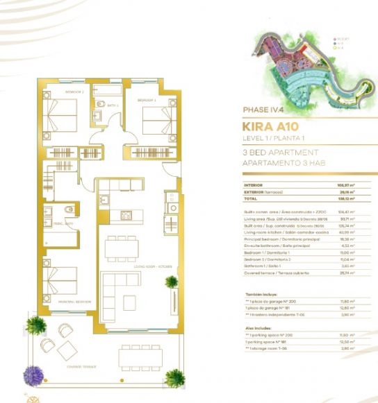 Floor plan of 3-bedroom first-floor apartment in new-build development, La Cala de Mijas