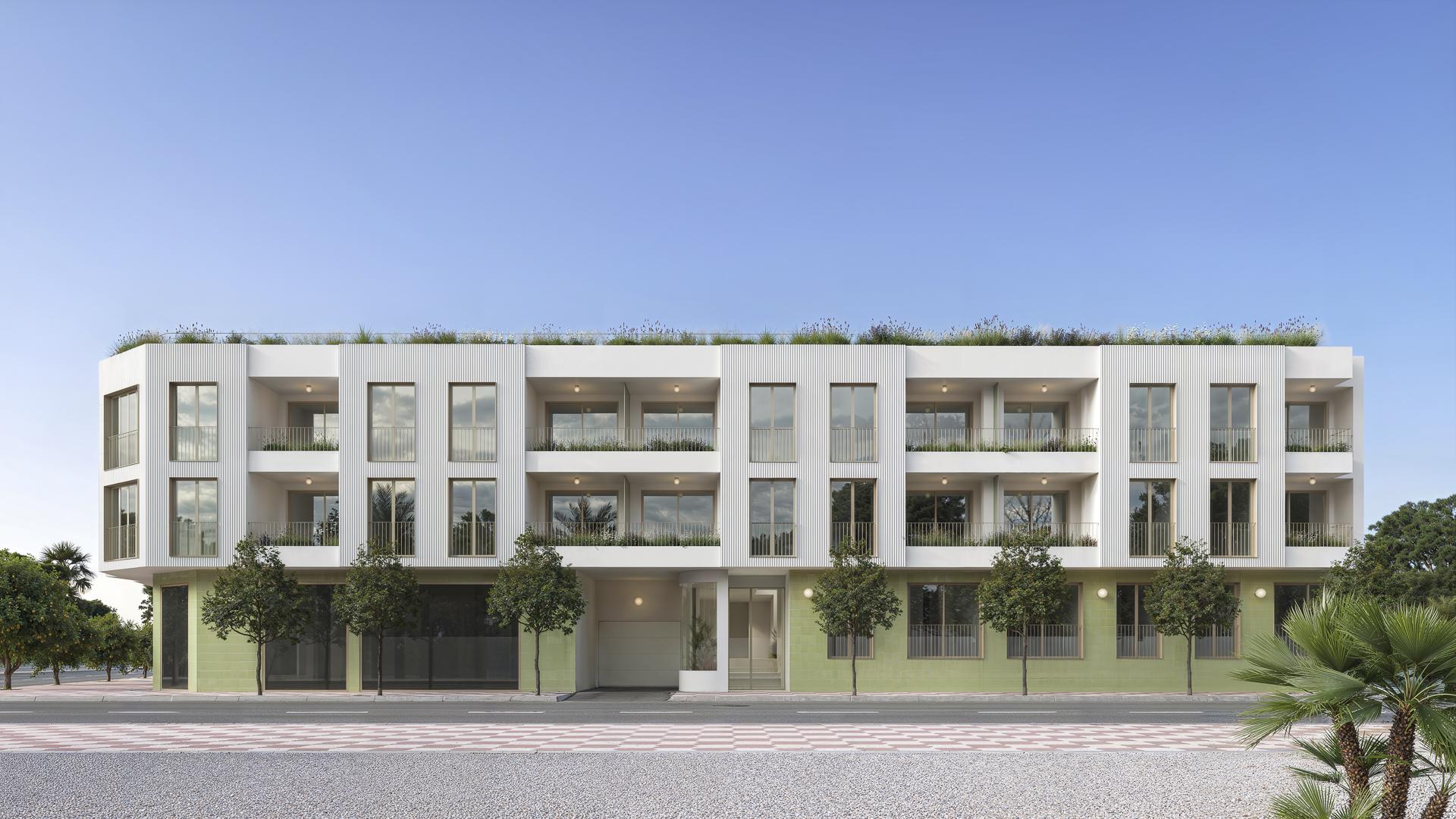 Communal solarium with seating area in new-build development, Jacarilla