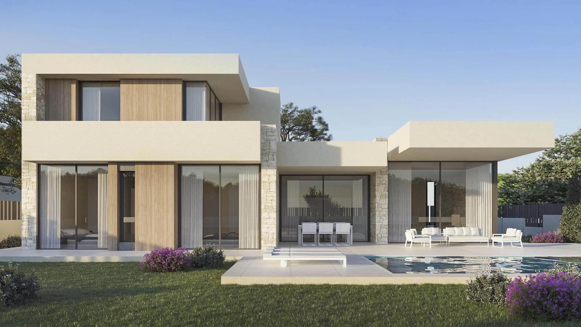Garden and plot area of new-build villa in El Montgó, Denia