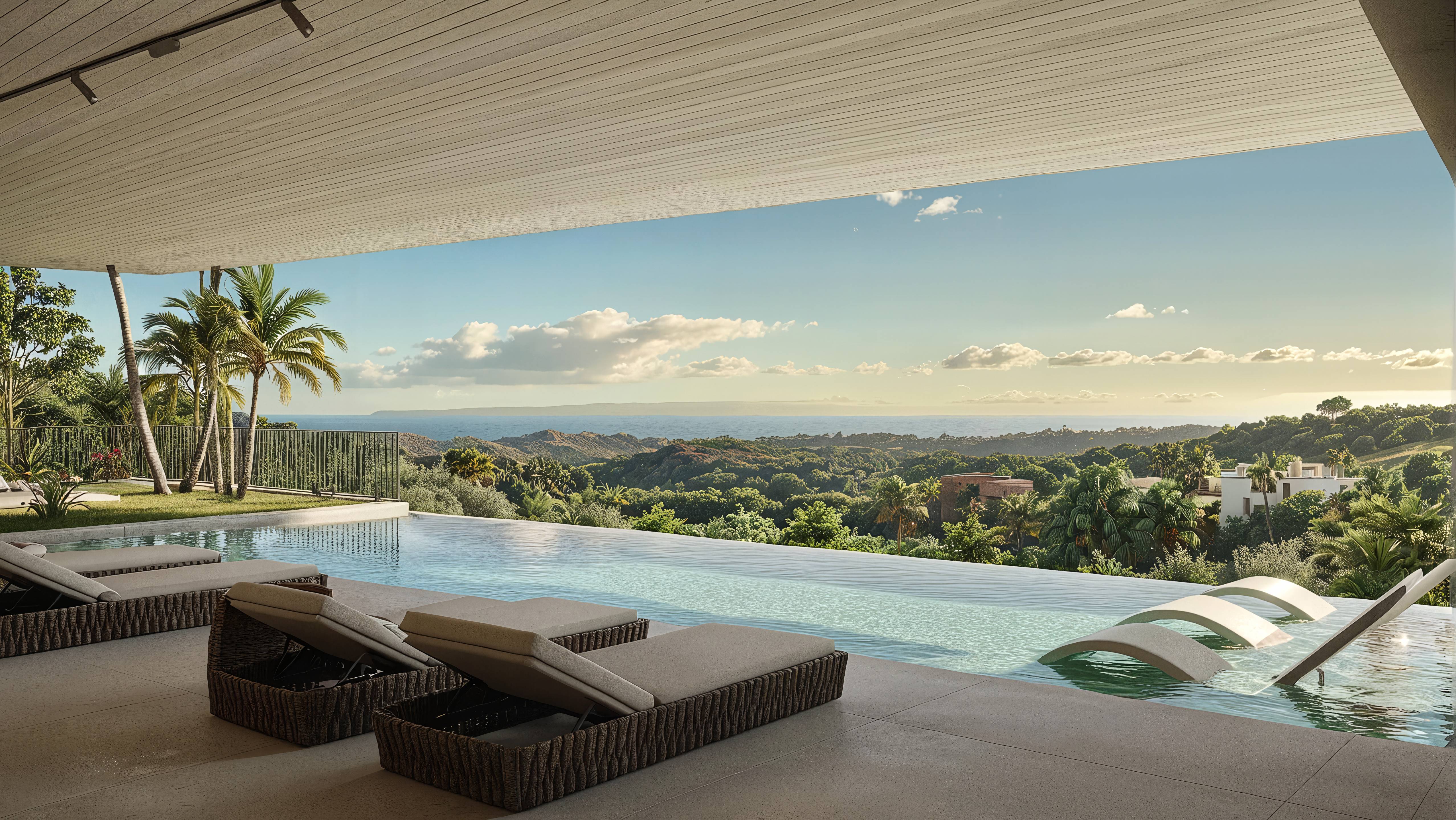 Rear terrace and outdoor living space, new-build villa, Montemayor-Marbella Club