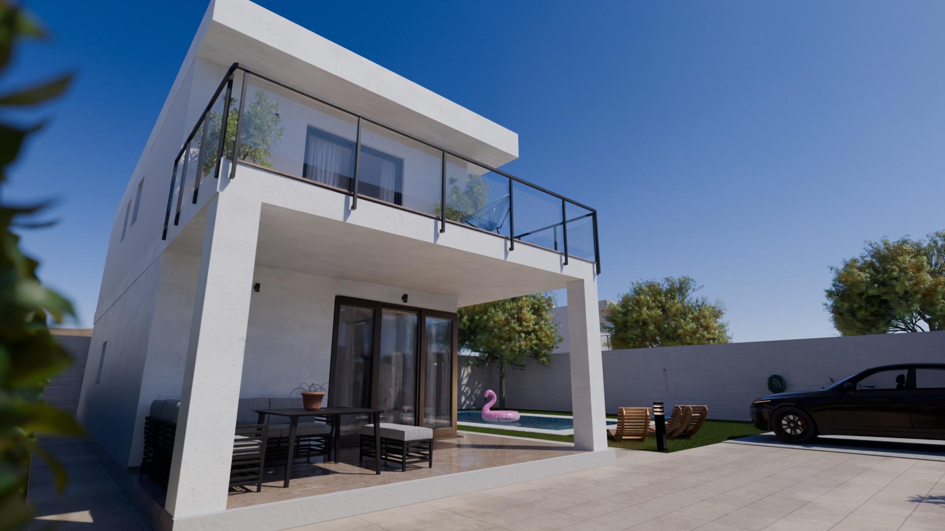 Covered terrace adjoining living area of new-build villa, Monte y Mar, Gran Alacant