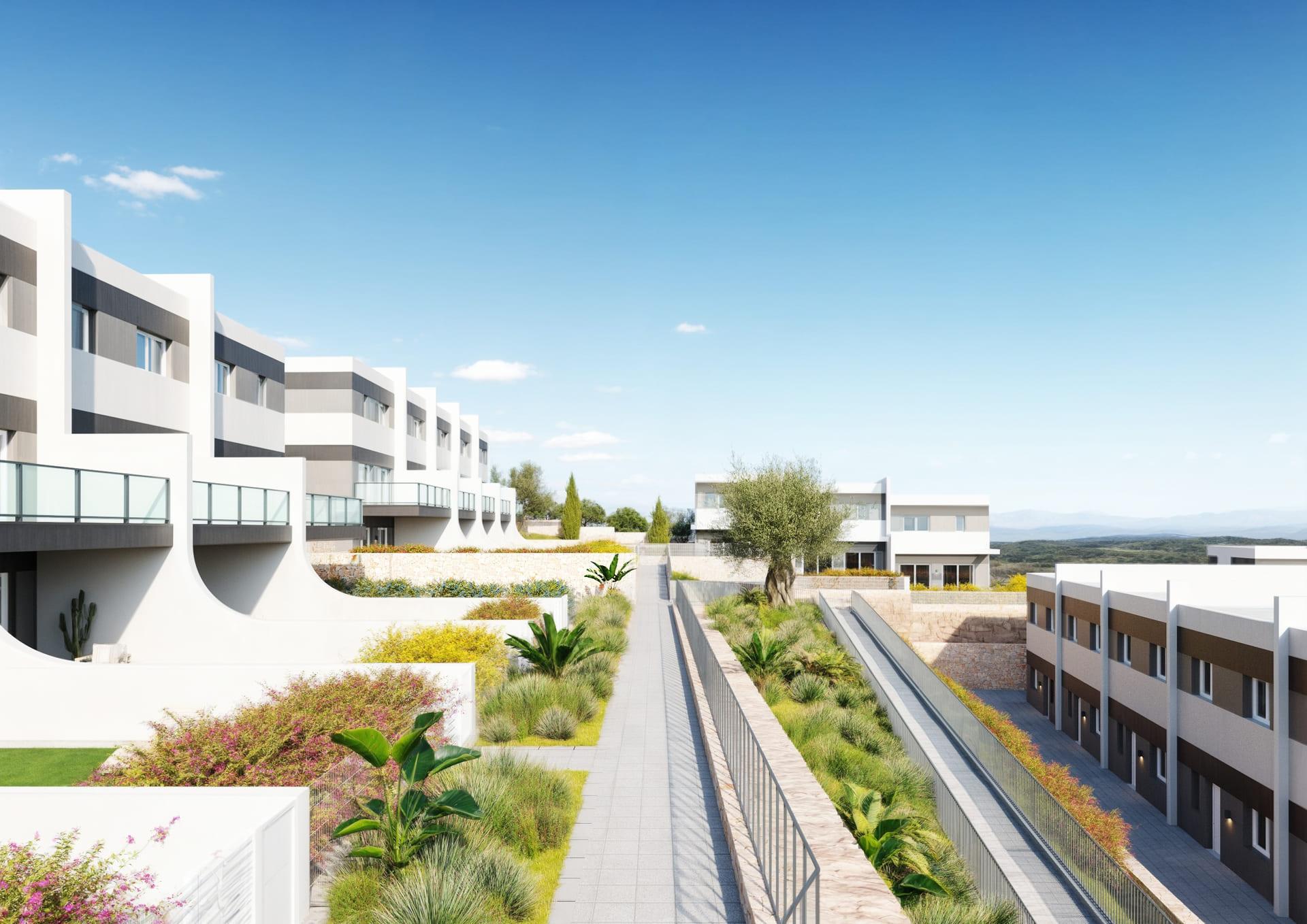 Open-plan living area with floating platform flooring, 3-bedroom townhouse, Balcón de Finestrat