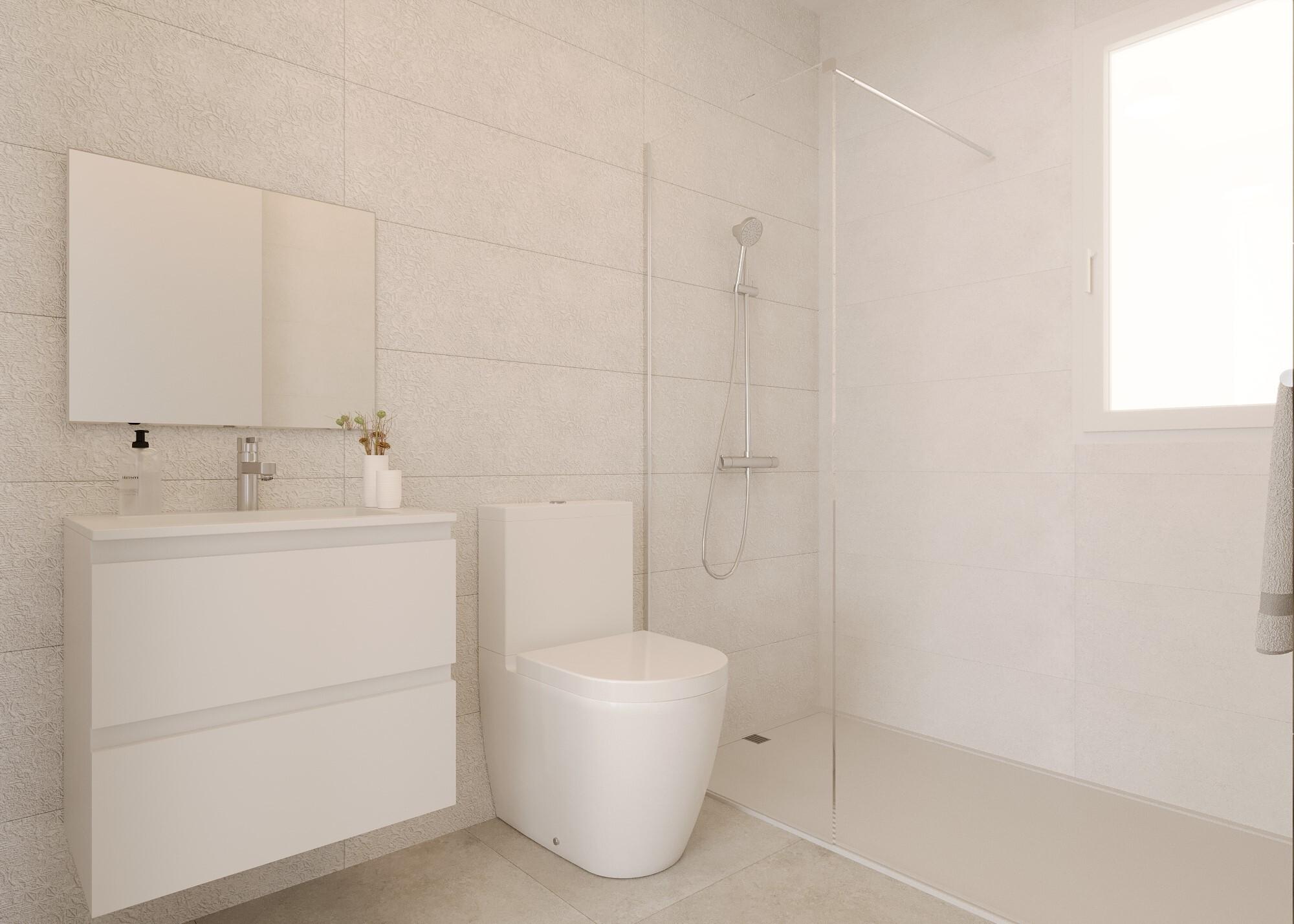 Bathroom with modern fittings and shower enclosure, Balcón de Finestrat townhouse
