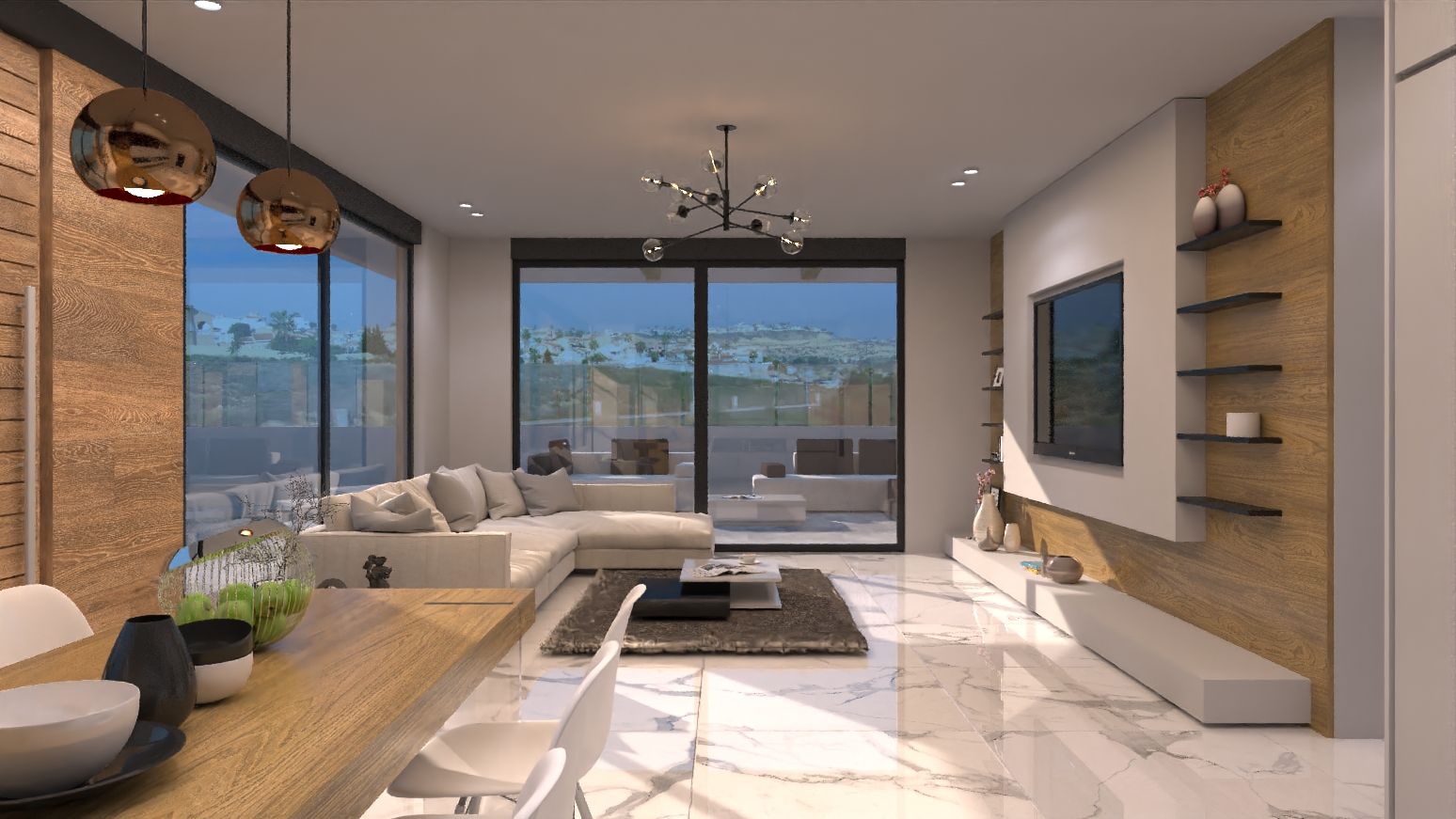 Side elevation of new-build villa showing rendered exterior finish, La Marquesa, Rojales