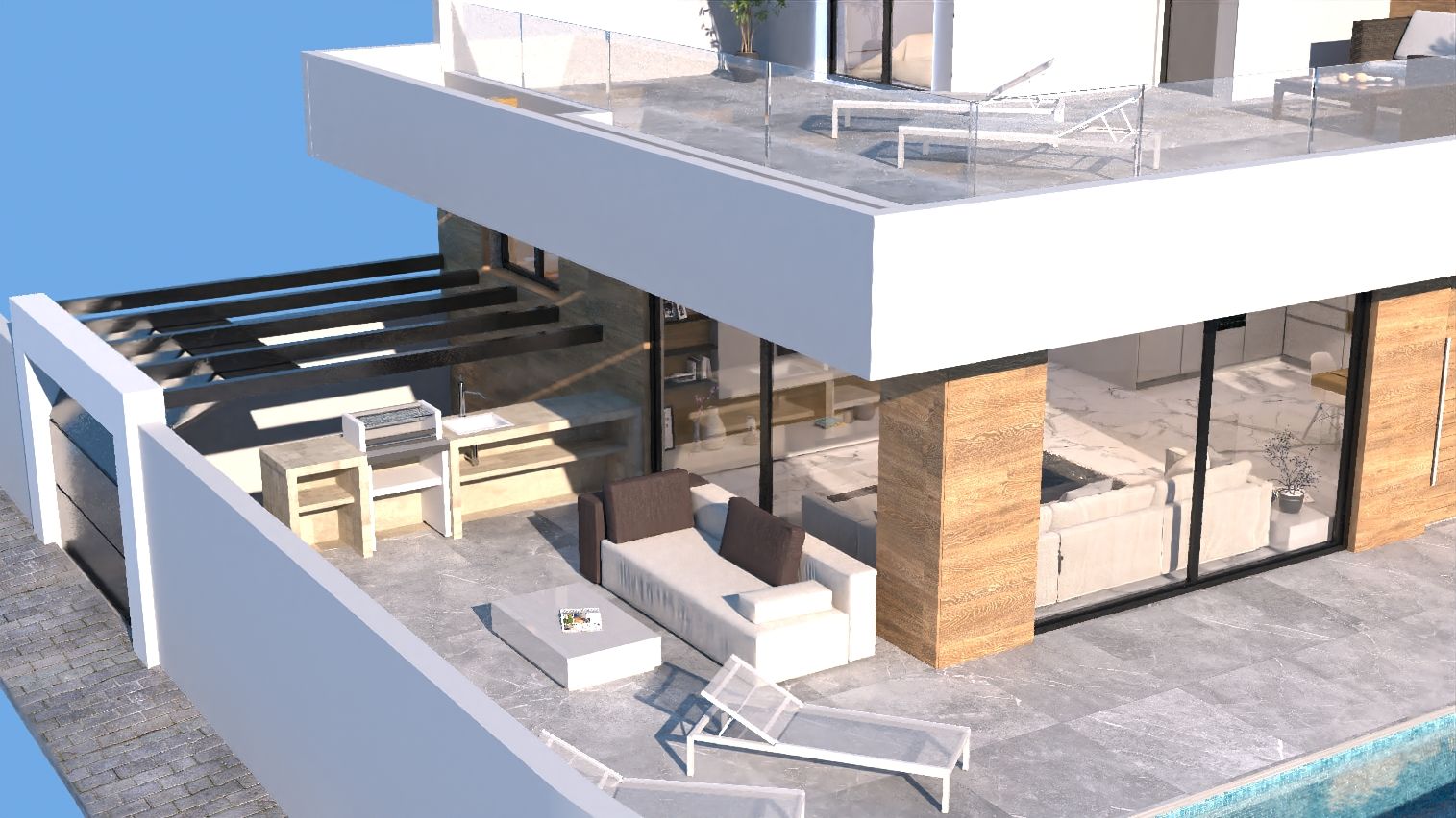 Kitchen and adjacent dining space in 3-bedroom villa, La Marquesa, Rojales
