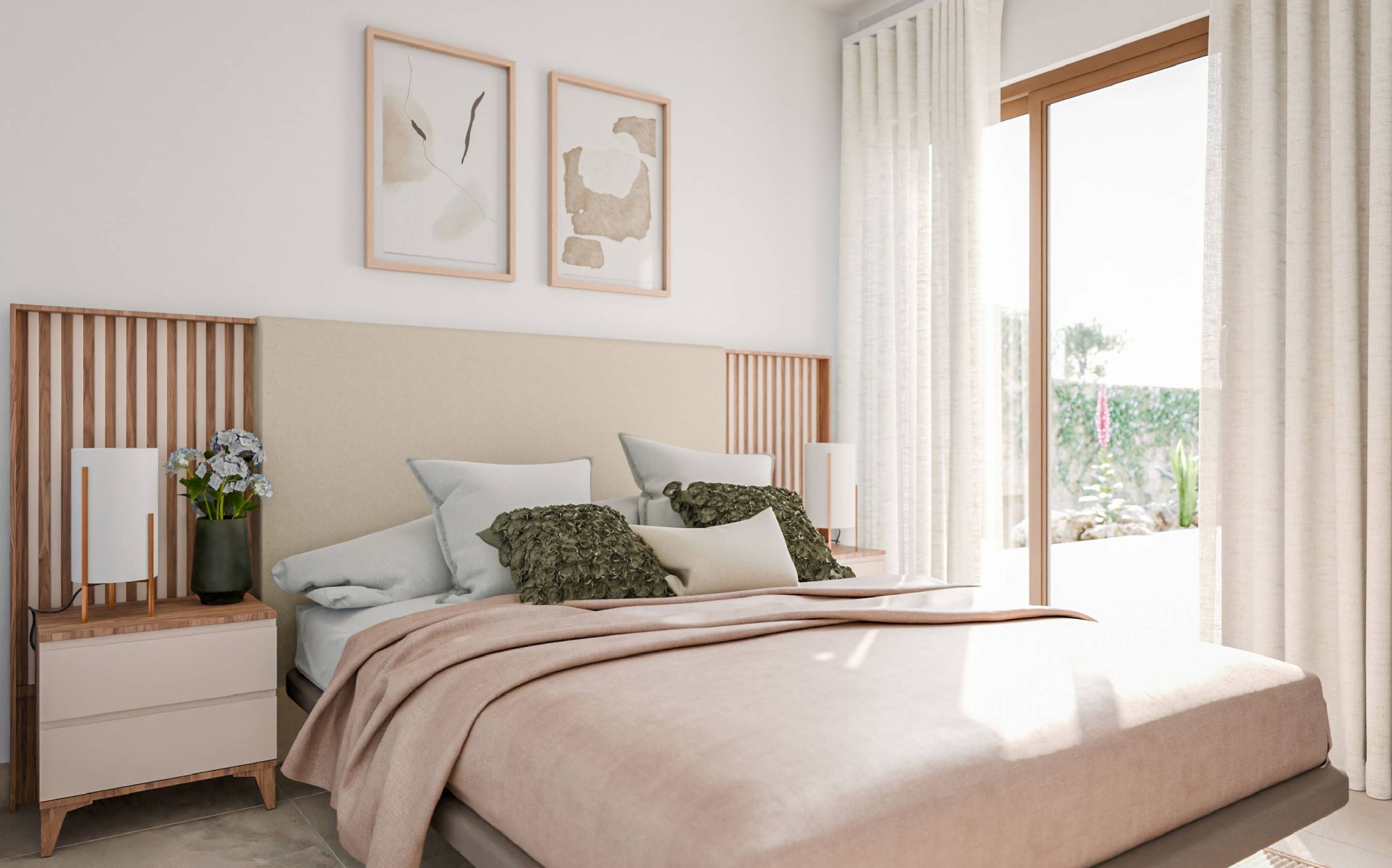 Open-plan living and dining area with large windows, new-build villa in Balcón de Finestrat
