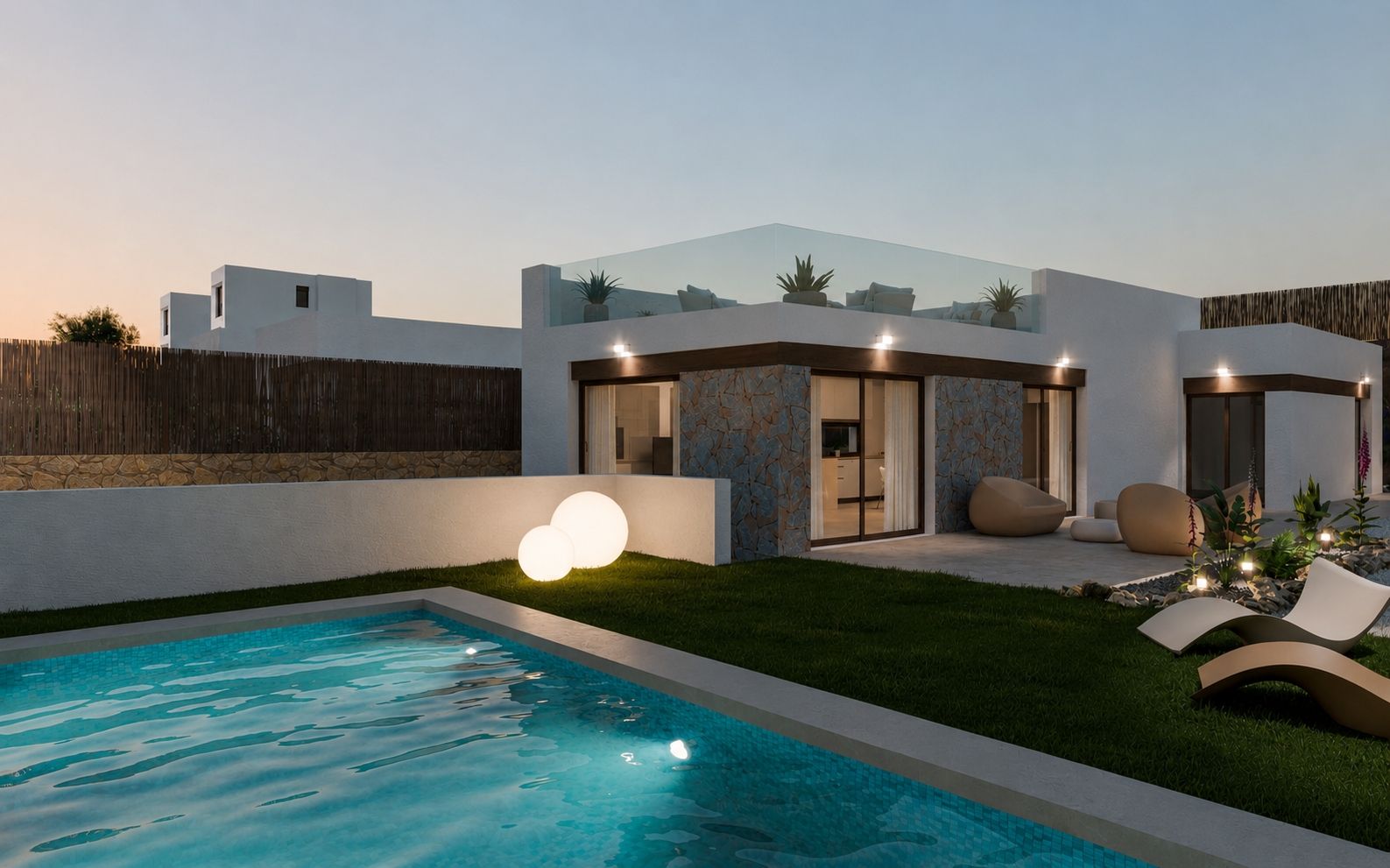 Bathroom with shower enclosure and modern tiling, new-build villa in Balcón de Finestrat
