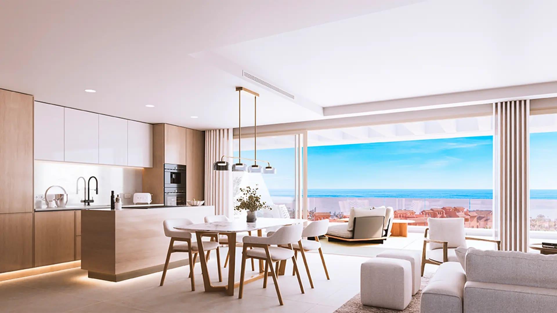 Floor plan showing room layout of 2-bedroom top-floor penthouse, La Galera, Estepona