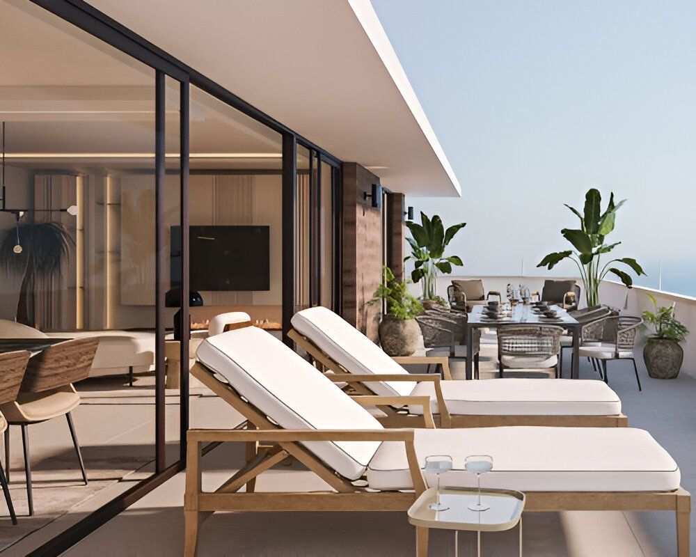 First-floor outlook across communal grounds, 2-bedroom new-build apartment, El Higuerón