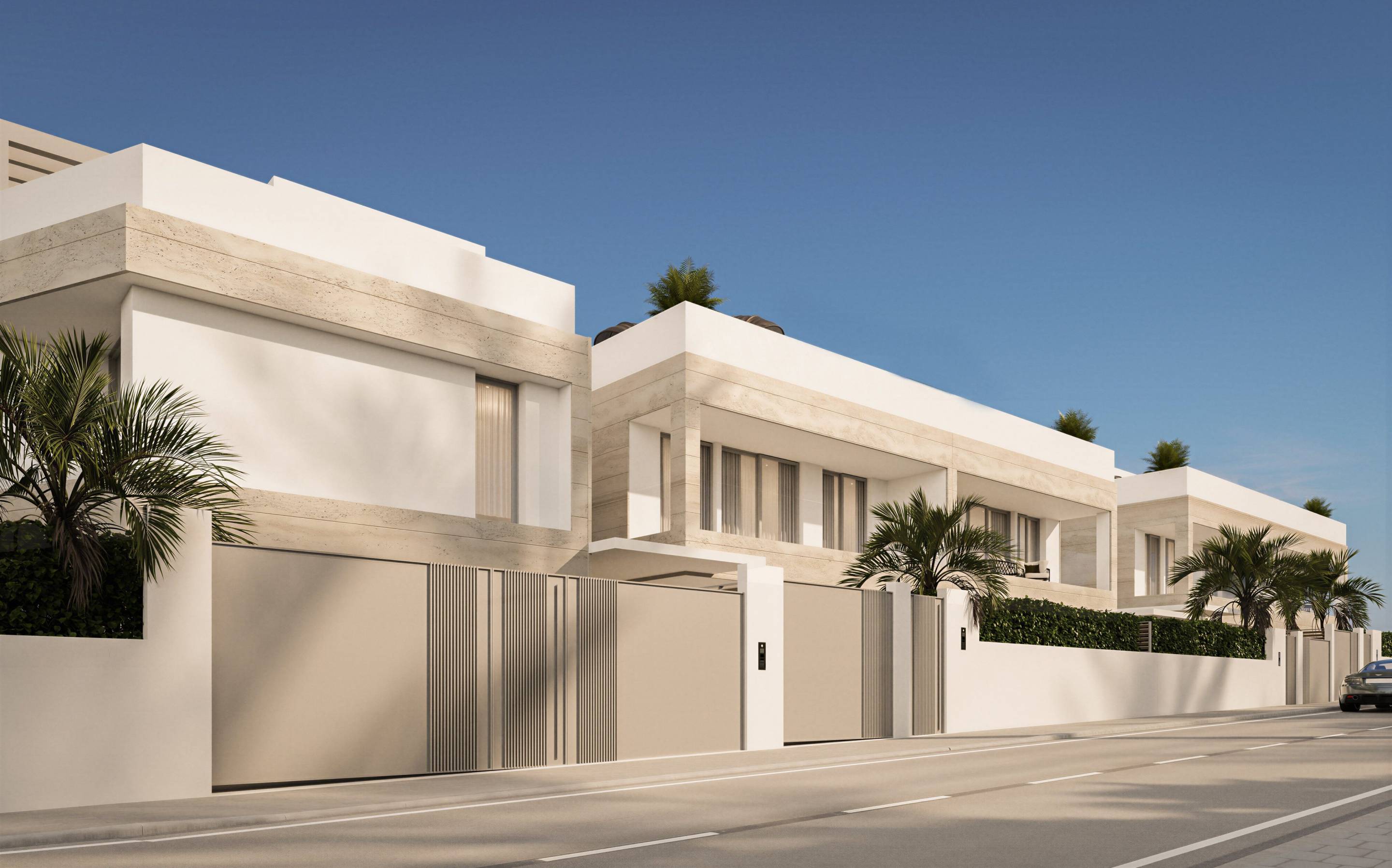 Pool edge and water feature detail, new-build villa, San Pedro, Marbella
