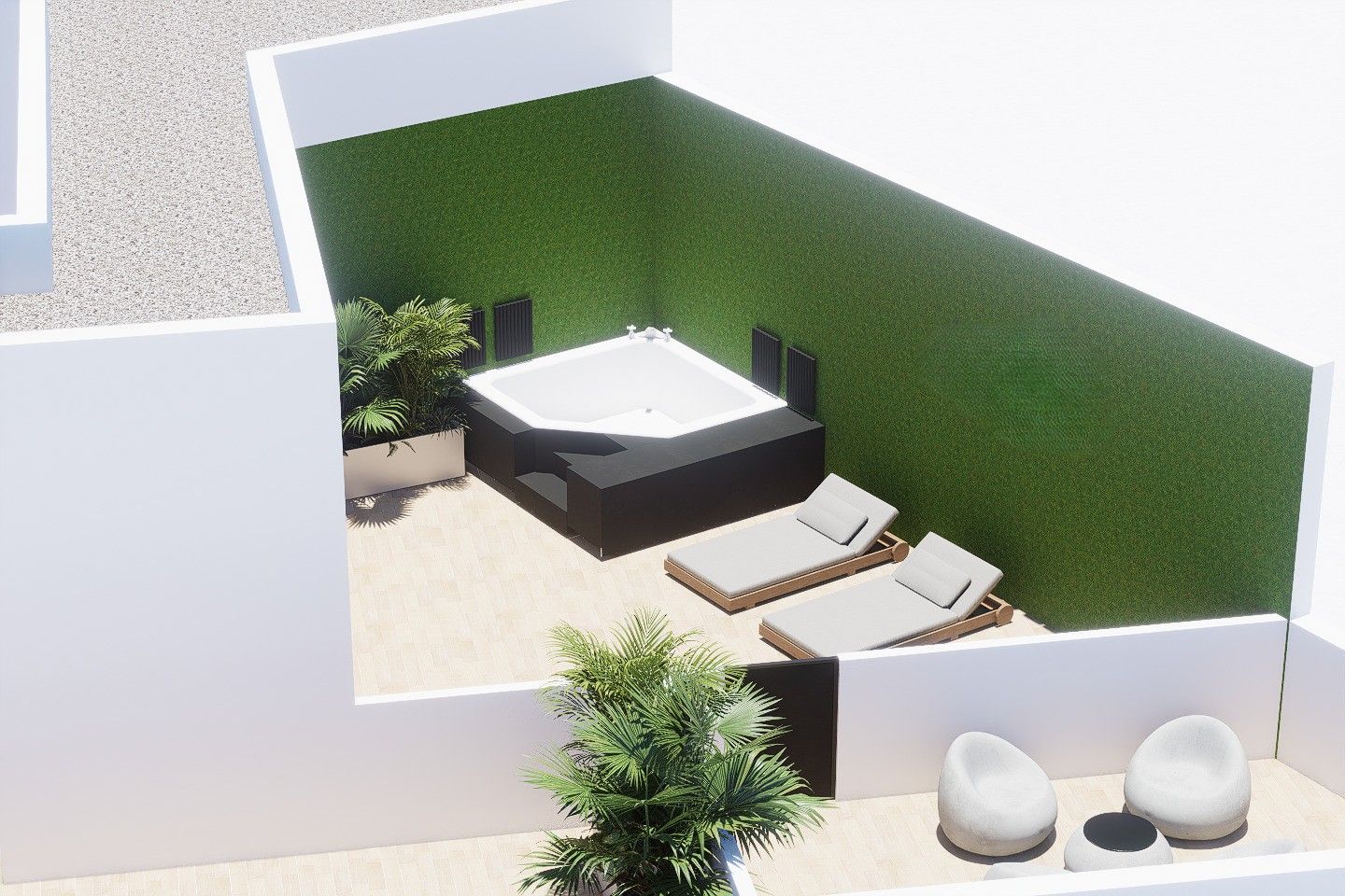 Upper solarium deck with clear sky above, new-build penthouse, Playa del Cura, Torrevieja