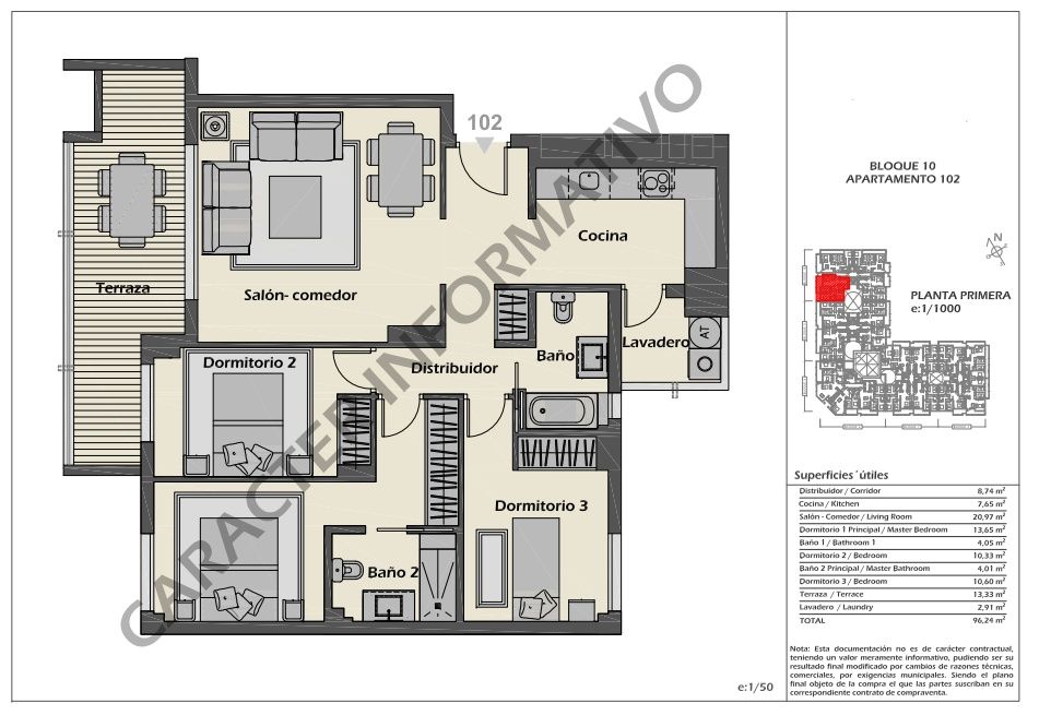 Floor plan of 3-bedroom apartment on first floor, Rodeo Alto-Guadaiza-La Campana, Marbella
