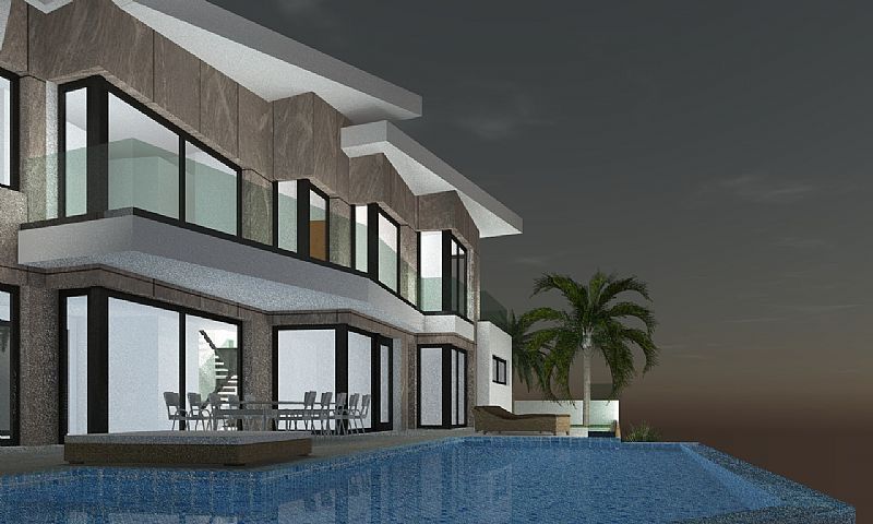 Aerial or elevated view of new-build villa plot in Maryvilla, Calpe