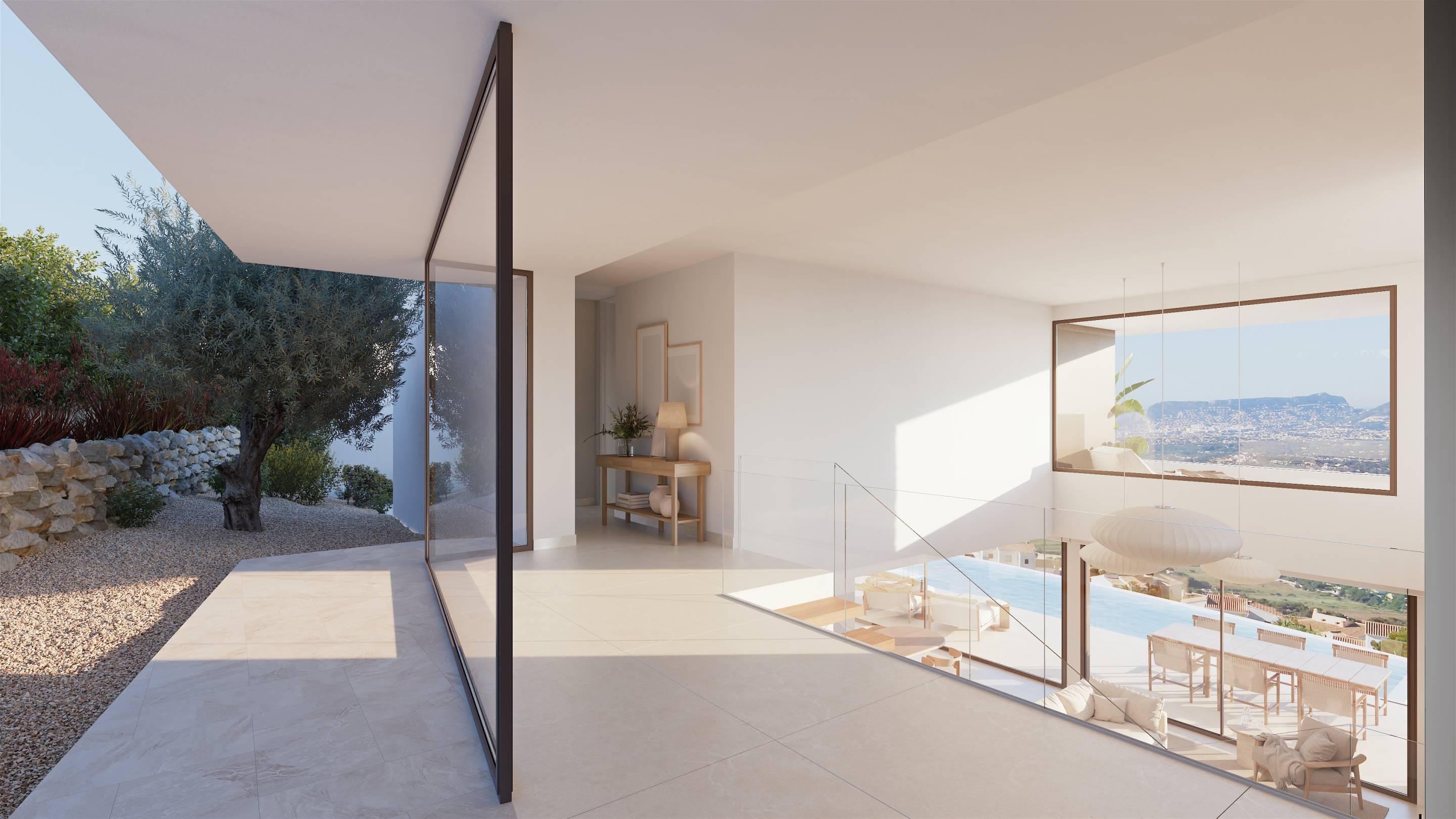 Rear terrace with outdoor dining space, new-build villa, Cumbres del Sol