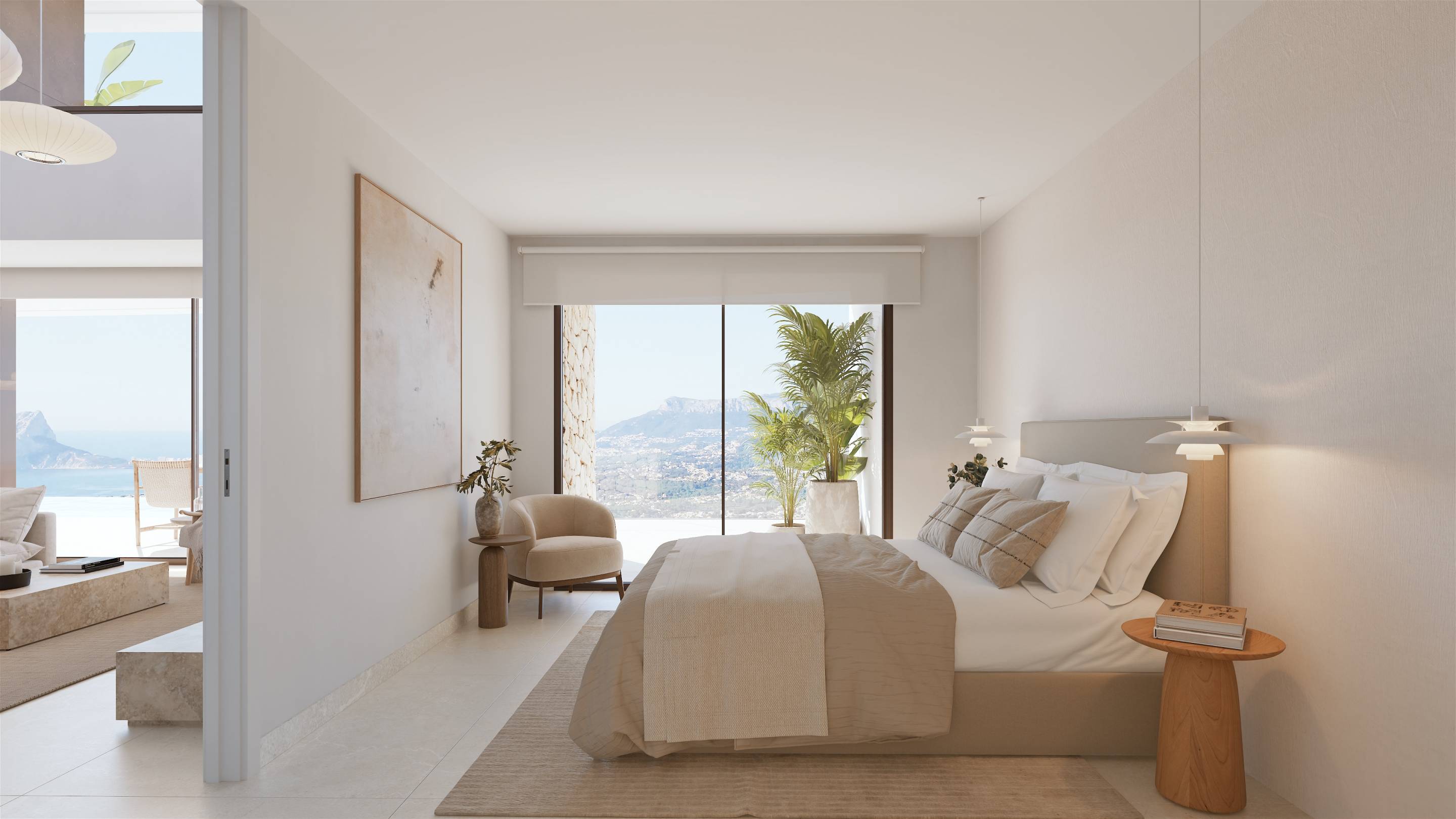 Ground-floor hallway with porcelain tile flooring, new-build villa, Cumbres del Sol