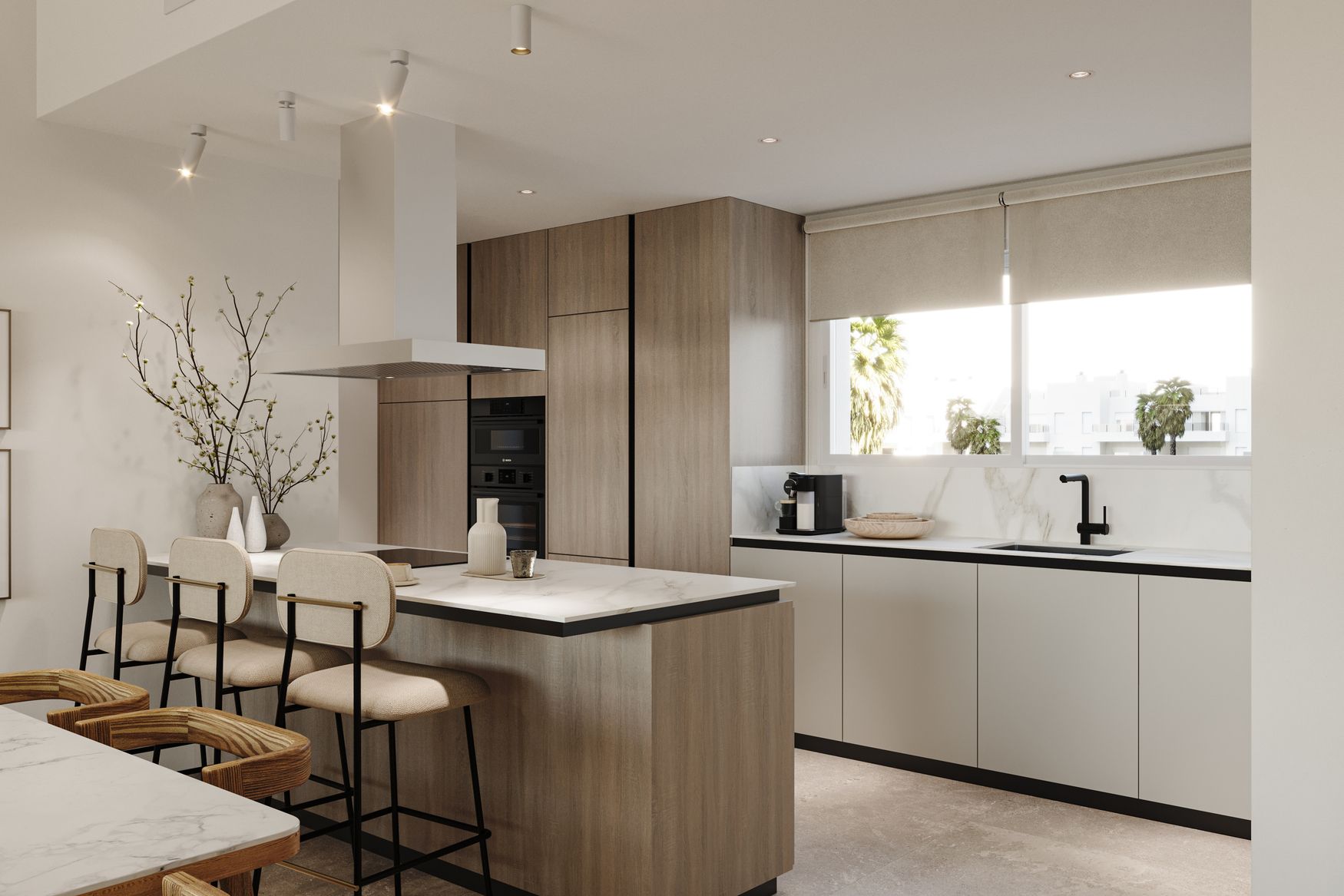 Kitchen interior with fitted units in new-build 3-bedroom villa, La Finca Golf, Algorfa