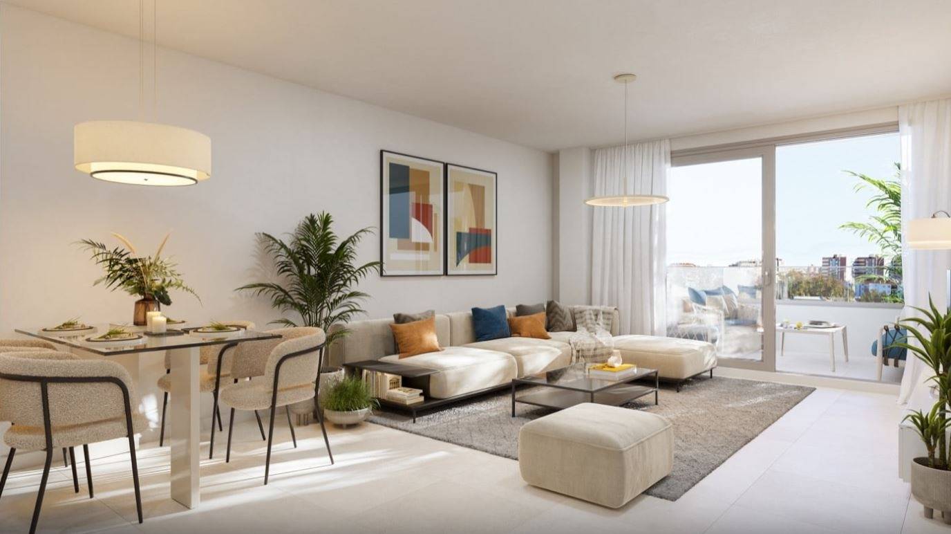 Open-plan living area in 3-bedroom apartment, La Feria, Fuengirola