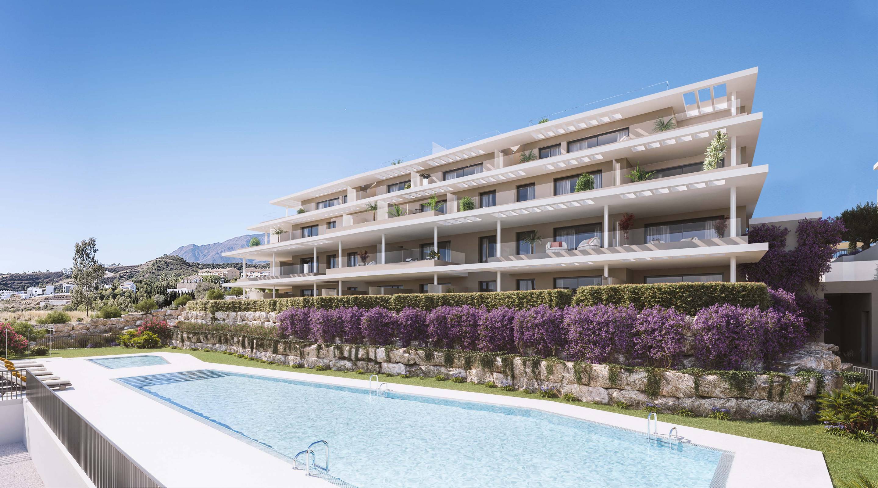 Penthouse for sale in La Concha-Resina Golf, Estepona - top-floor exterior view of three-storey new-build complex