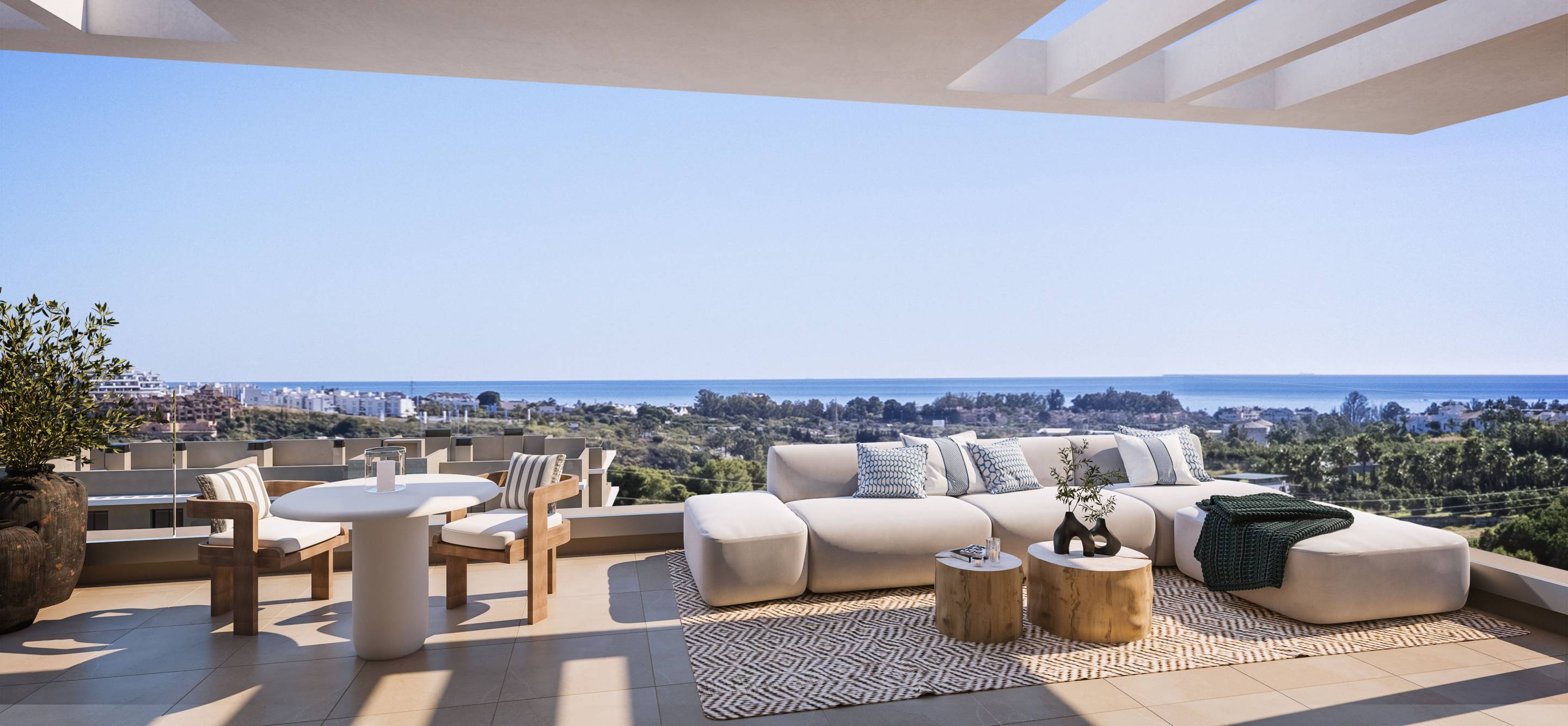 Dining area with porcelain tile flooring in penthouse, La Concha-Resina Golf